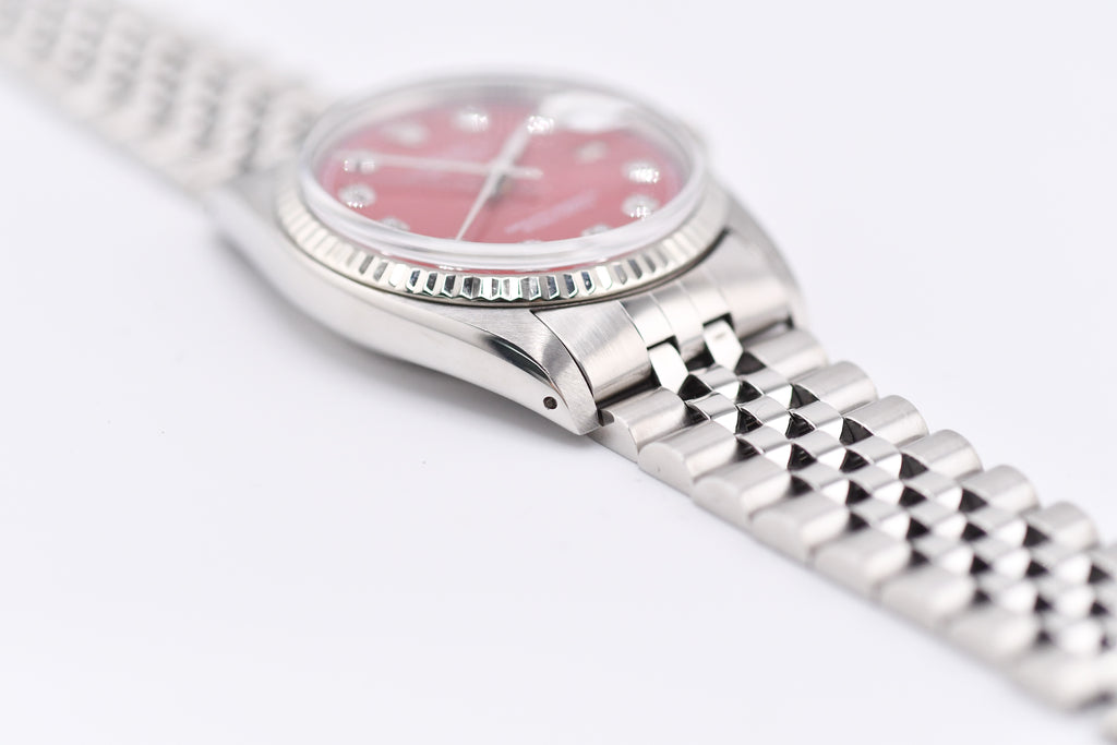 Rolex Datejust 36mm Ref 16014 Custom Red Sunburst Diamond Dial