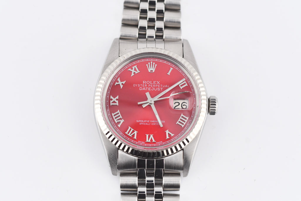 Rolex Datejust 36mm Ref 16014 Custom Red Sunburst Roman Dial