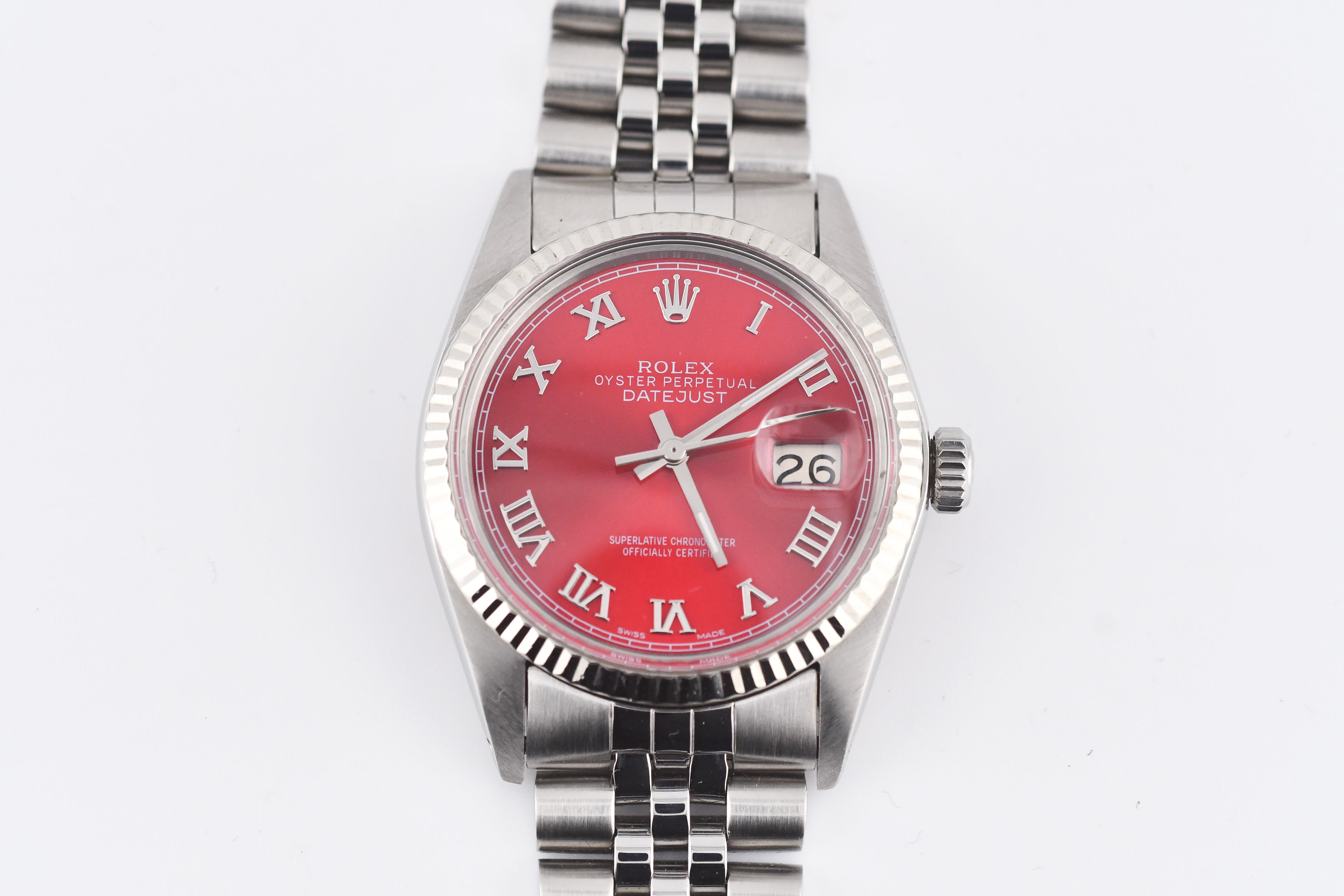 Rolex Datejust 36mm Ref 16014 Custom Red Sunburst Roman Dial