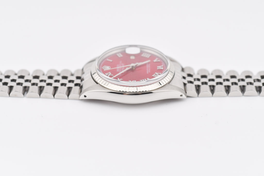 Rolex Datejust 36mm Ref 16014 Custom Red Sunburst Roman Dial