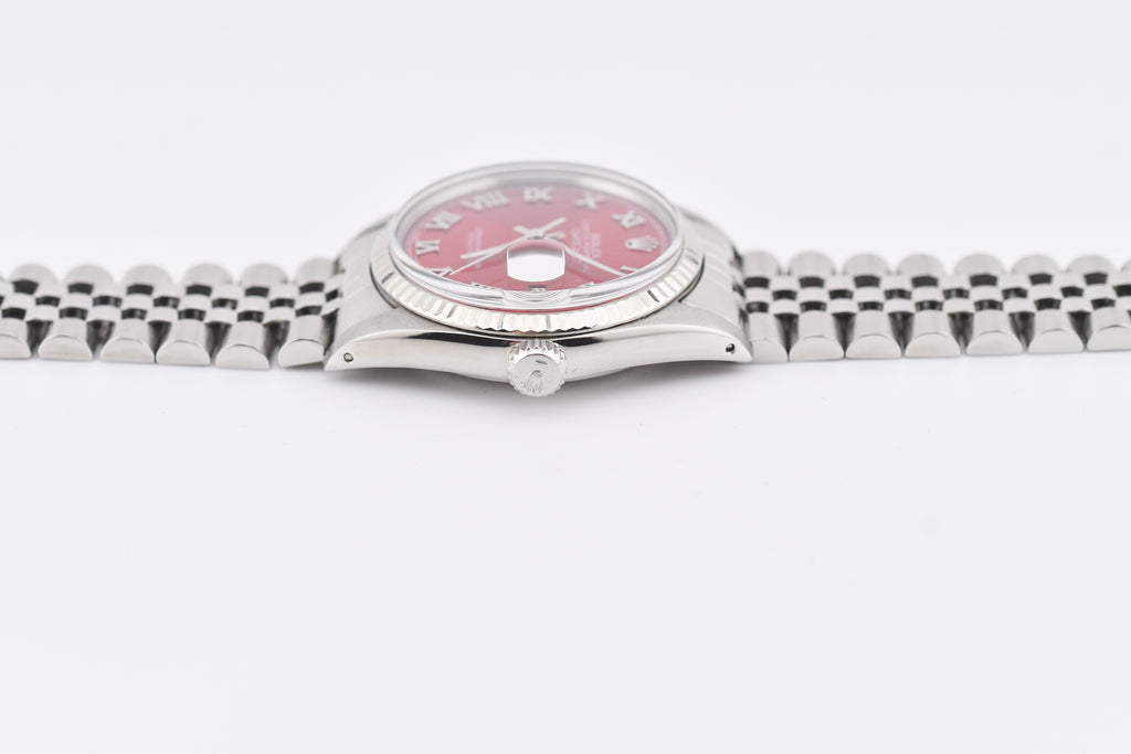 Rolex Datejust 36mm Ref 16014 Custom Red Sunburst Roman Dial