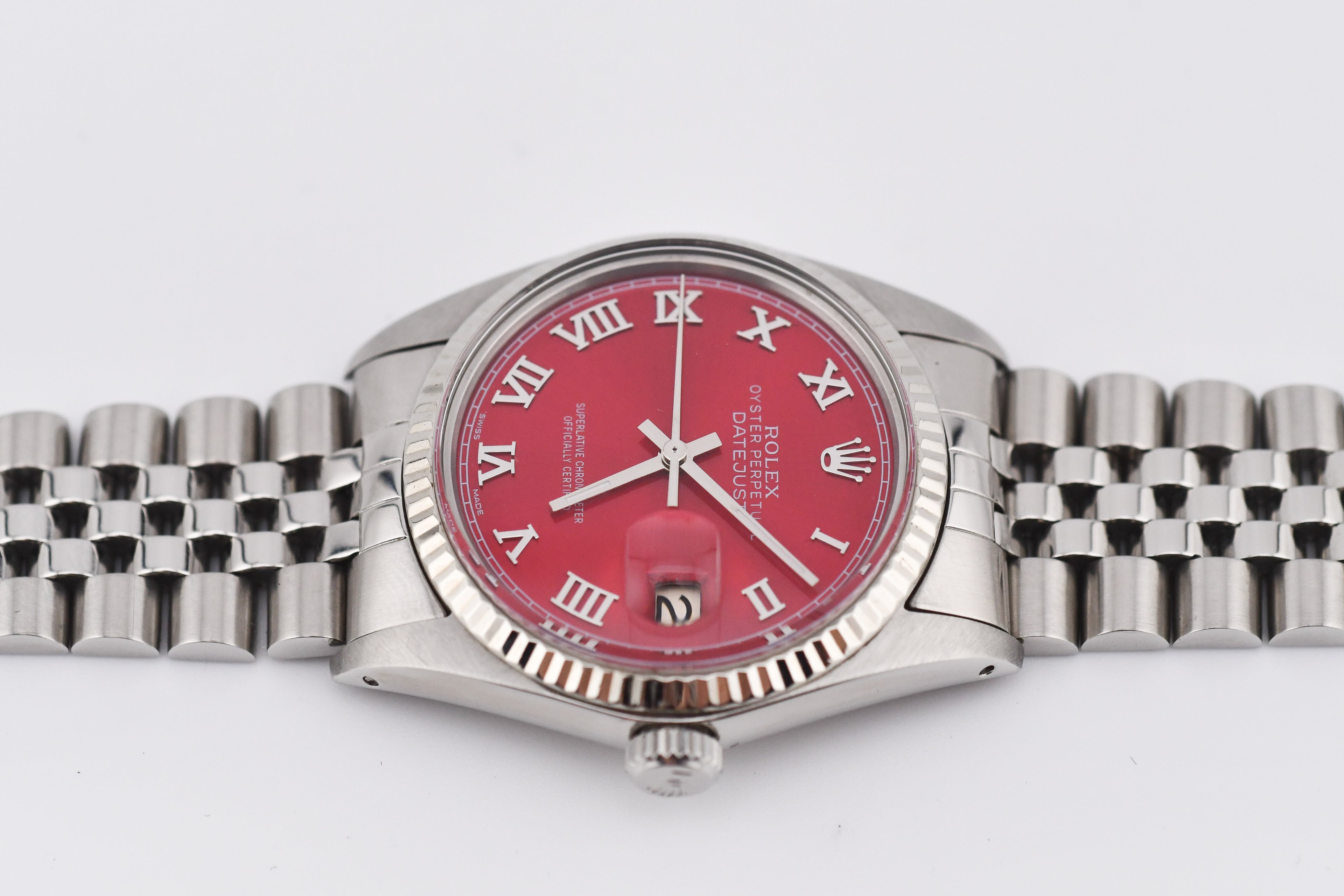 Rolex Datejust 36mm Ref 16014 Custom Red Sunburst Roman Dial