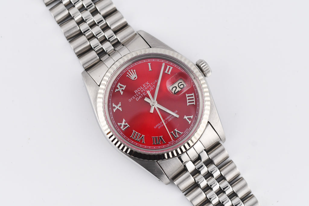 Rolex Datejust 36mm Ref 16014 Custom Red Sunburst Roman Dial