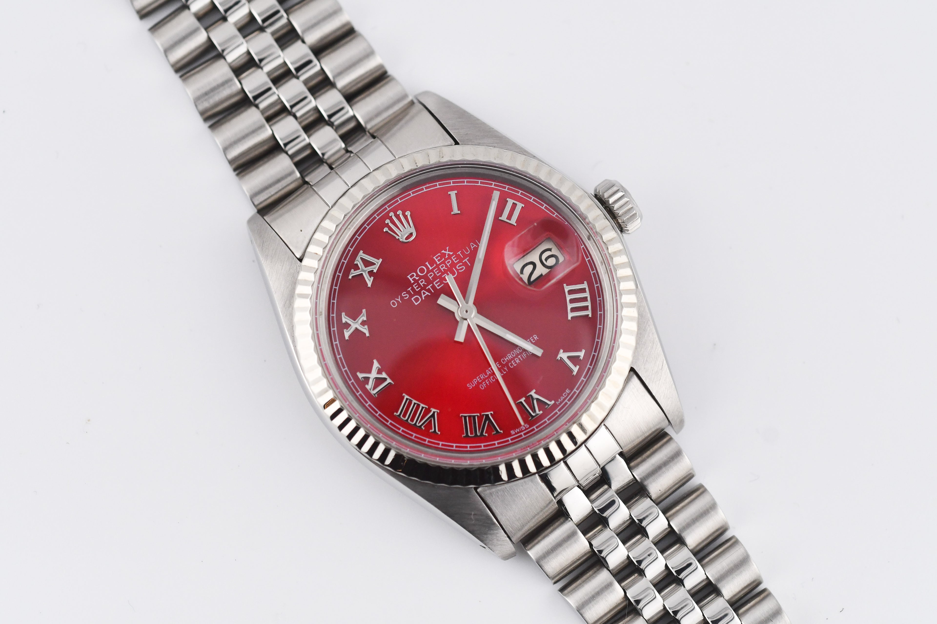 Rolex Datejust 36mm Ref 16014 Custom Red Sunburst Roman Dial