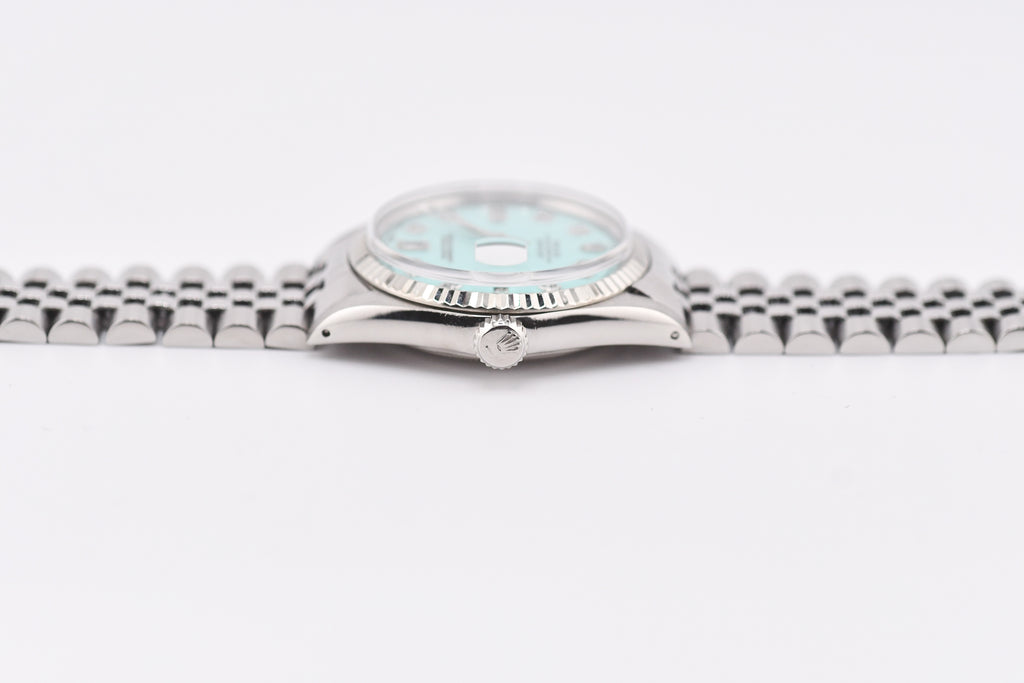 Rolex Datejust 36mm Ref 16014 Custom Tiffany Turquoise Baguette Diamond Dial