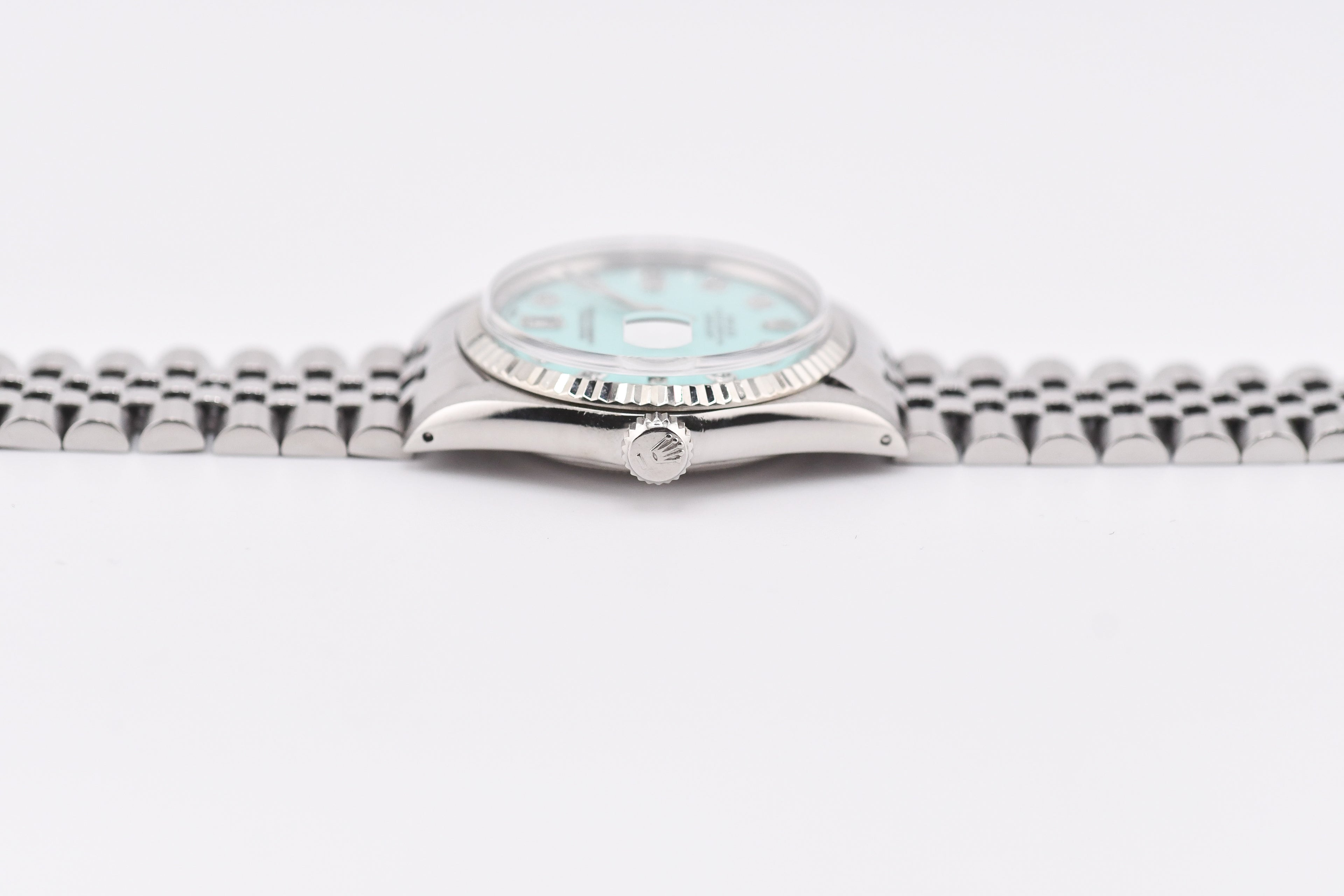 Rolex Datejust 36mm Ref 16014 Custom Tiffany Turquoise Baguette Diamond Dial