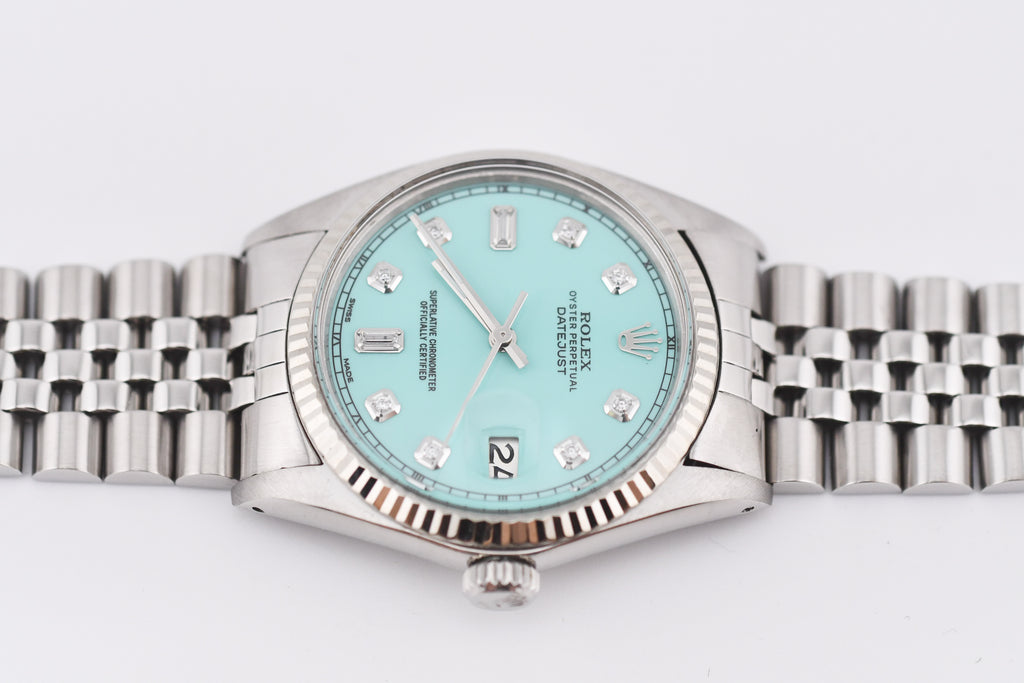 Rolex Datejust 36mm Ref 16014 Custom Tiffany Turquoise Baguette Diamond Dial