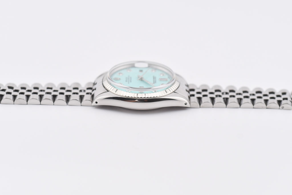 Rolex Datejust 36mm Ref 16014 Custom Tiffany Turquoise Baguette Diamond Dial