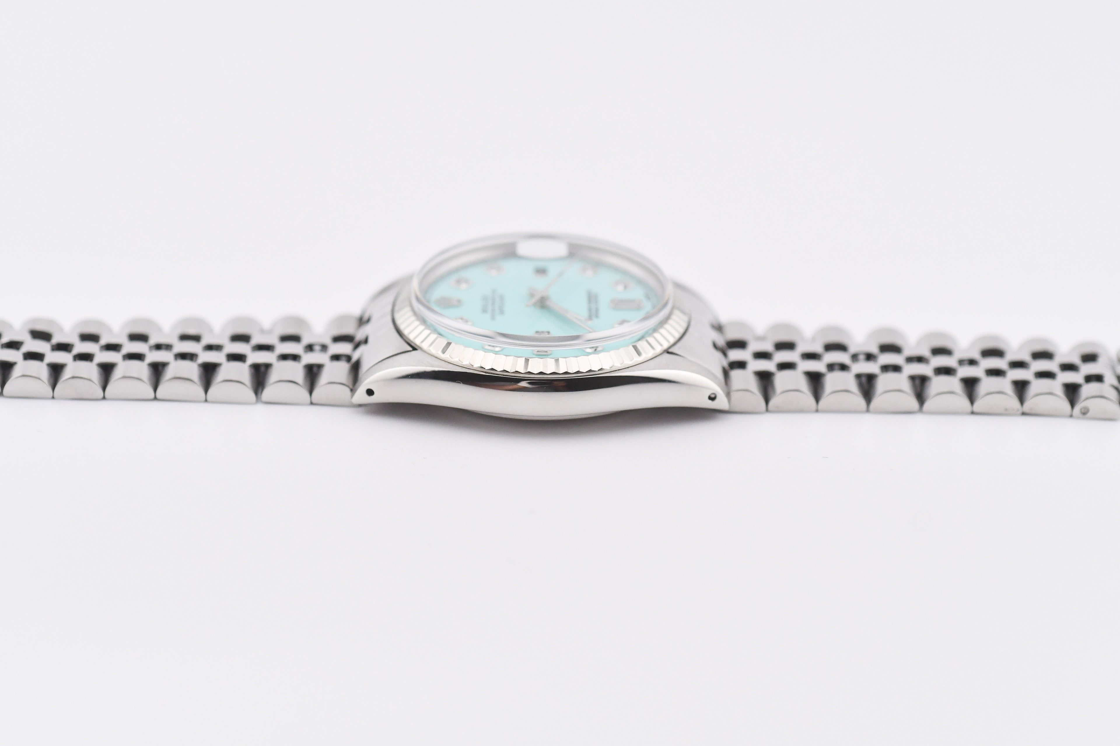 Rolex Datejust 36mm Ref 16014 Custom Tiffany Turquoise Baguette Diamond Dial