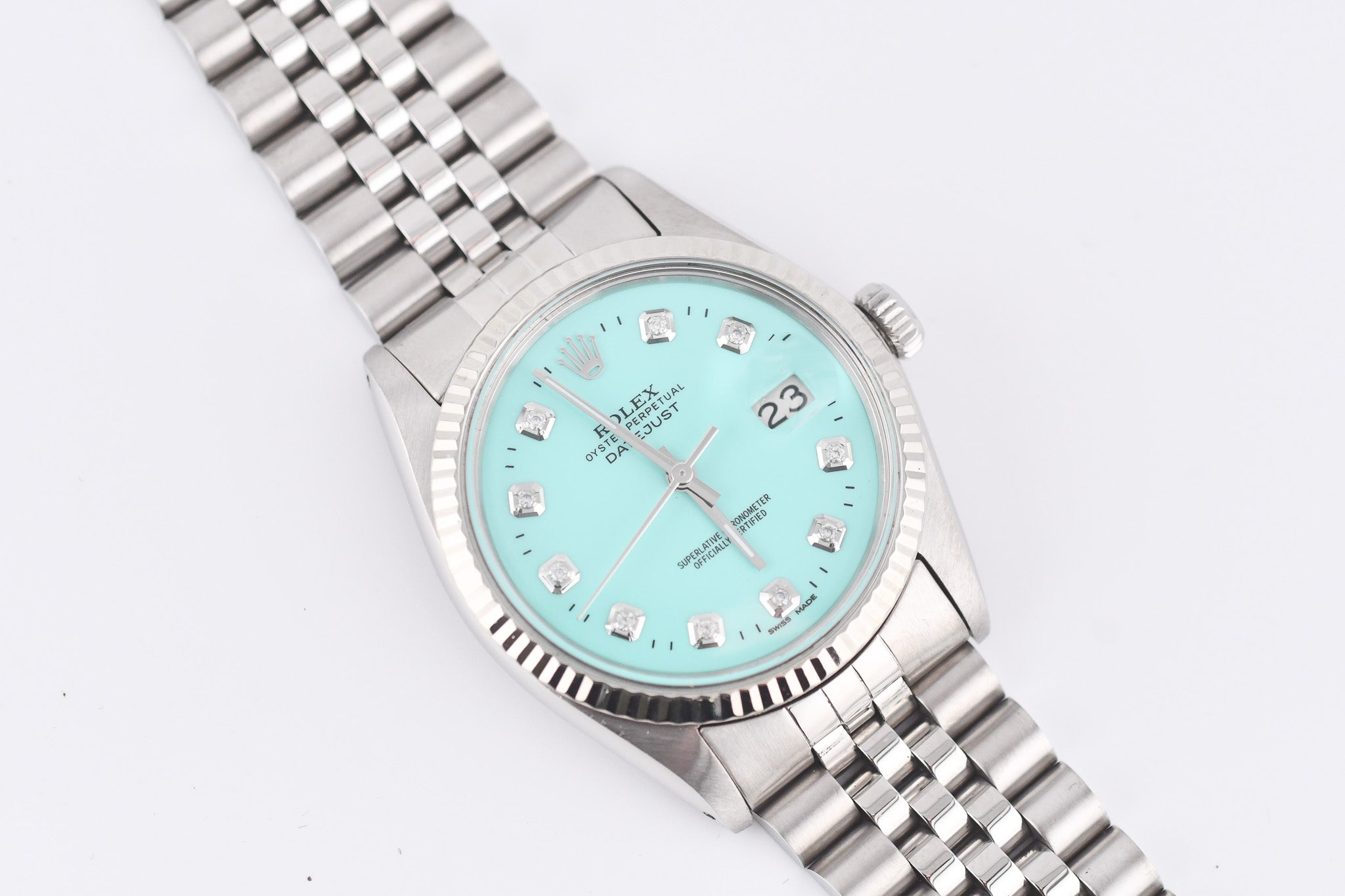 Rolex Datejust 36mm Ref 16014 Custom Tiffany Turquoise Diamond Dial