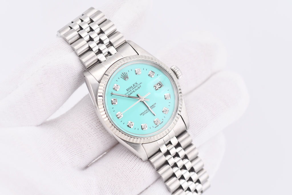 Rolex Datejust 36mm Ref 16014 Custom Tiffany Turquoise Diamond Dial
