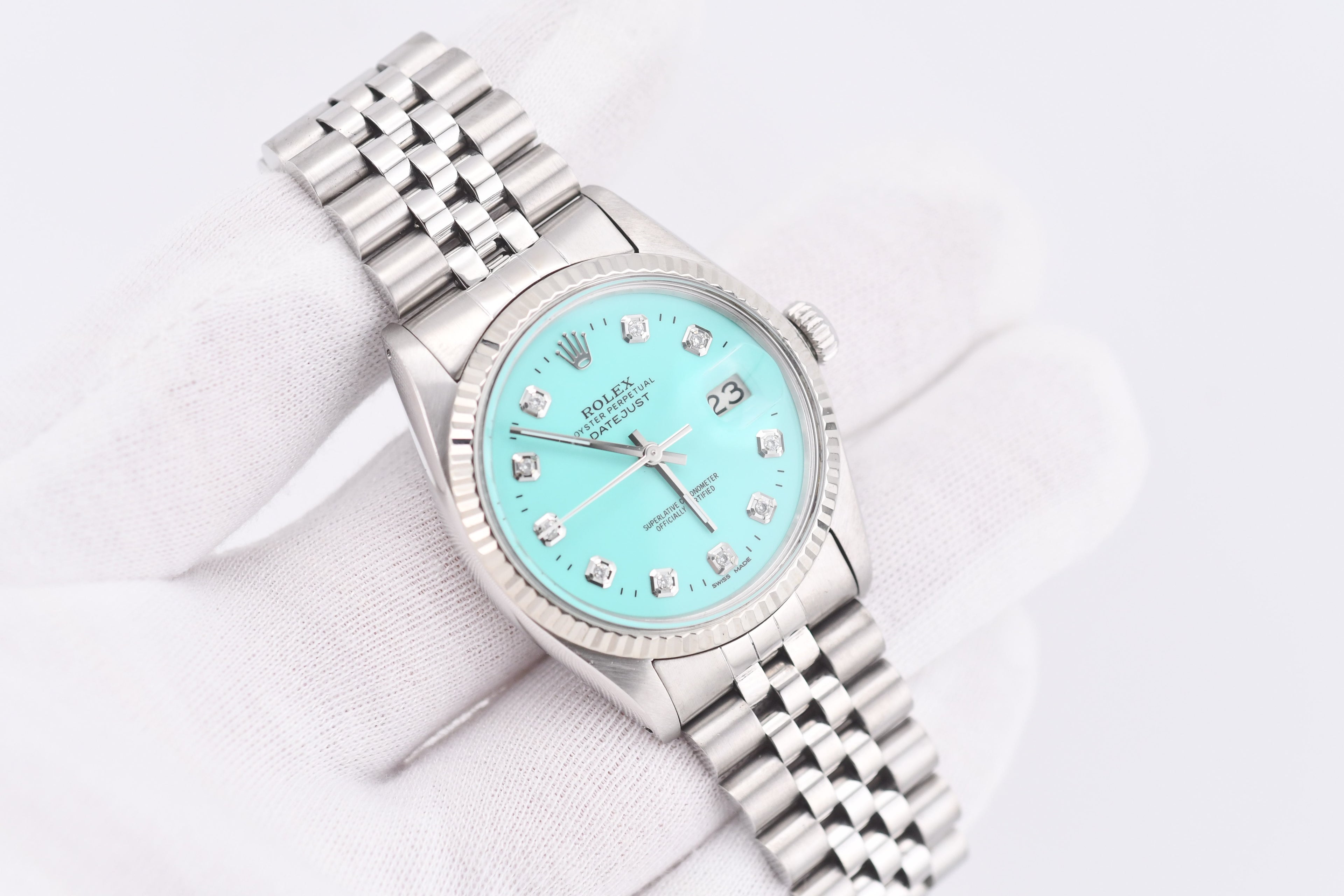 Rolex Datejust 36mm Ref 16014 Custom Tiffany Turquoise Diamond Dial
