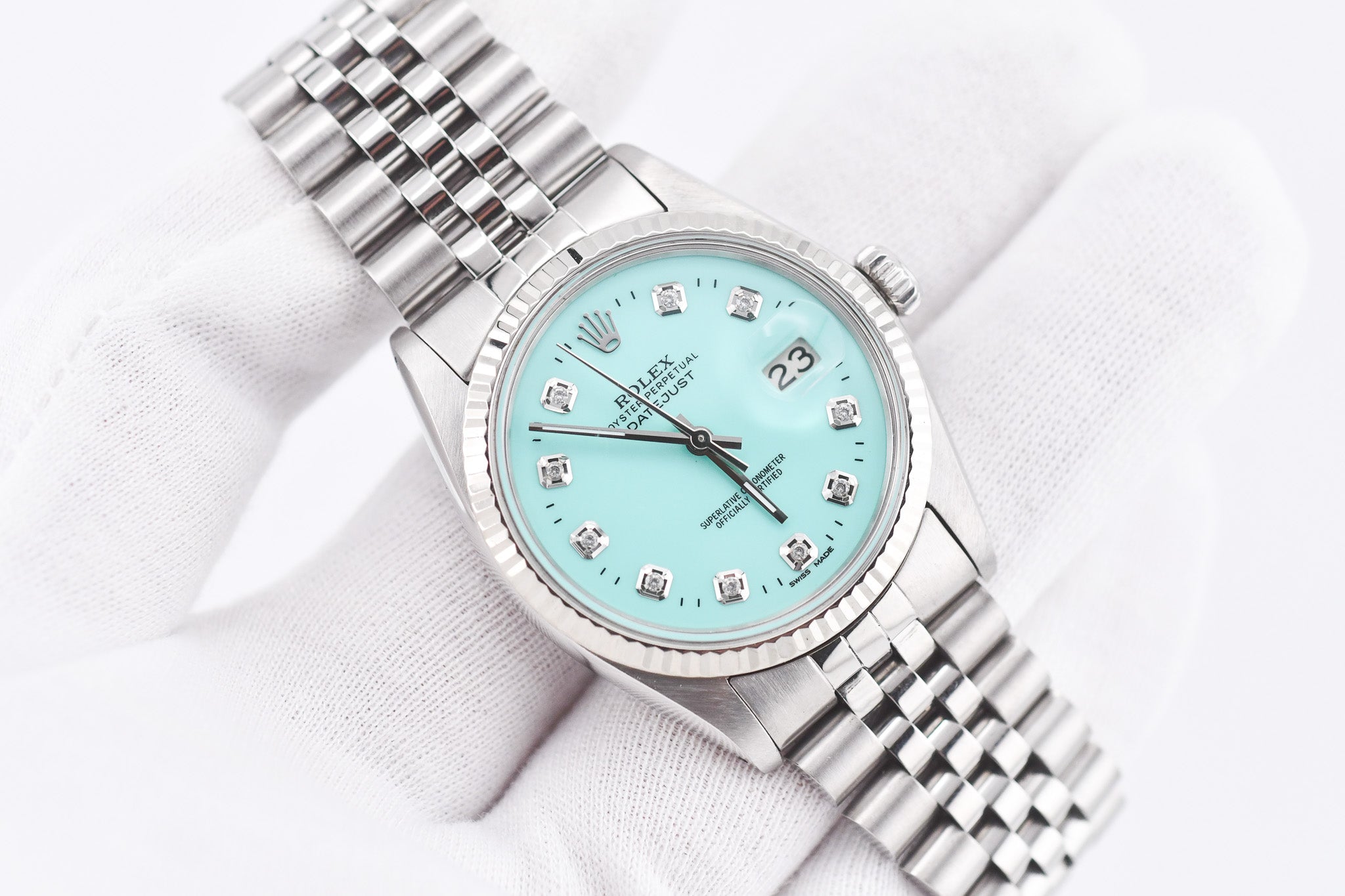Rolex Datejust 36mm Ref 16014 Custom Tiffany Turquoise Diamond Dial