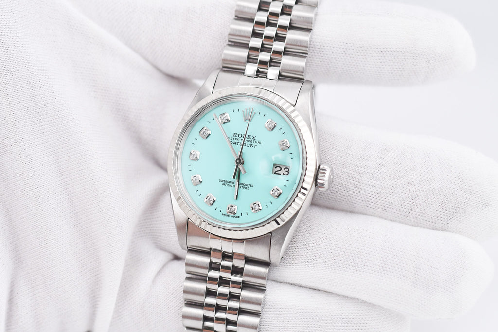 Rolex Datejust 36mm Ref 16014 Custom Tiffany Turquoise Diamond Dial