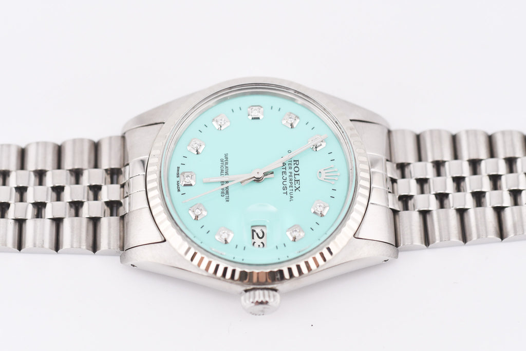 Rolex Datejust 36mm Ref 16014 Custom Tiffany Turquoise Diamond Dial