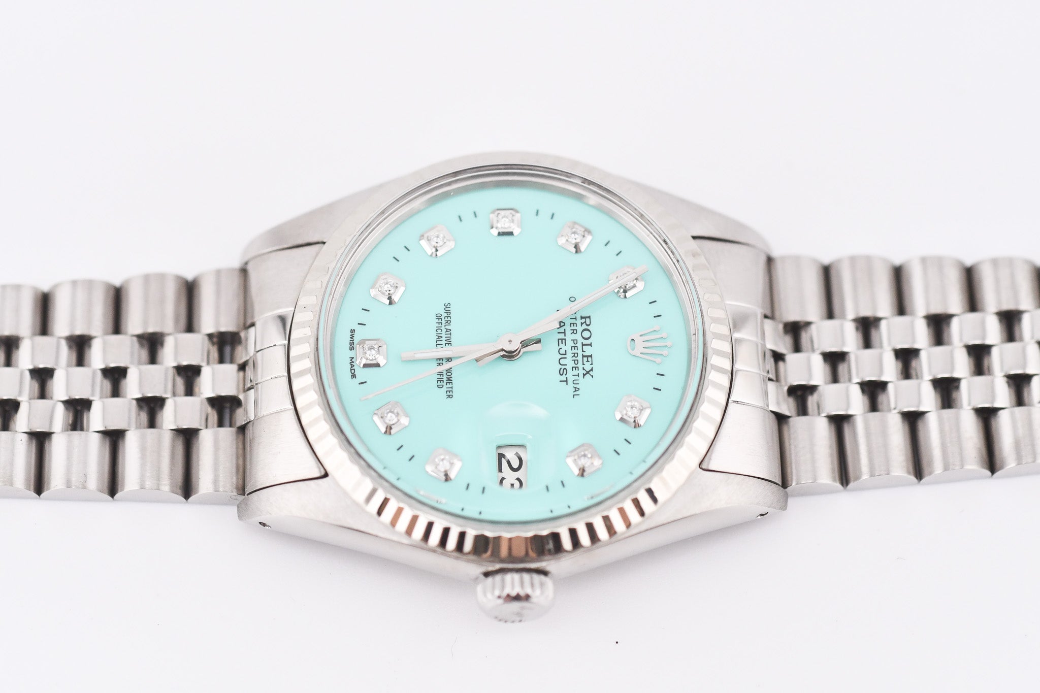 Rolex Datejust 36mm Ref 16014 Custom Tiffany Turquoise Diamond Dial