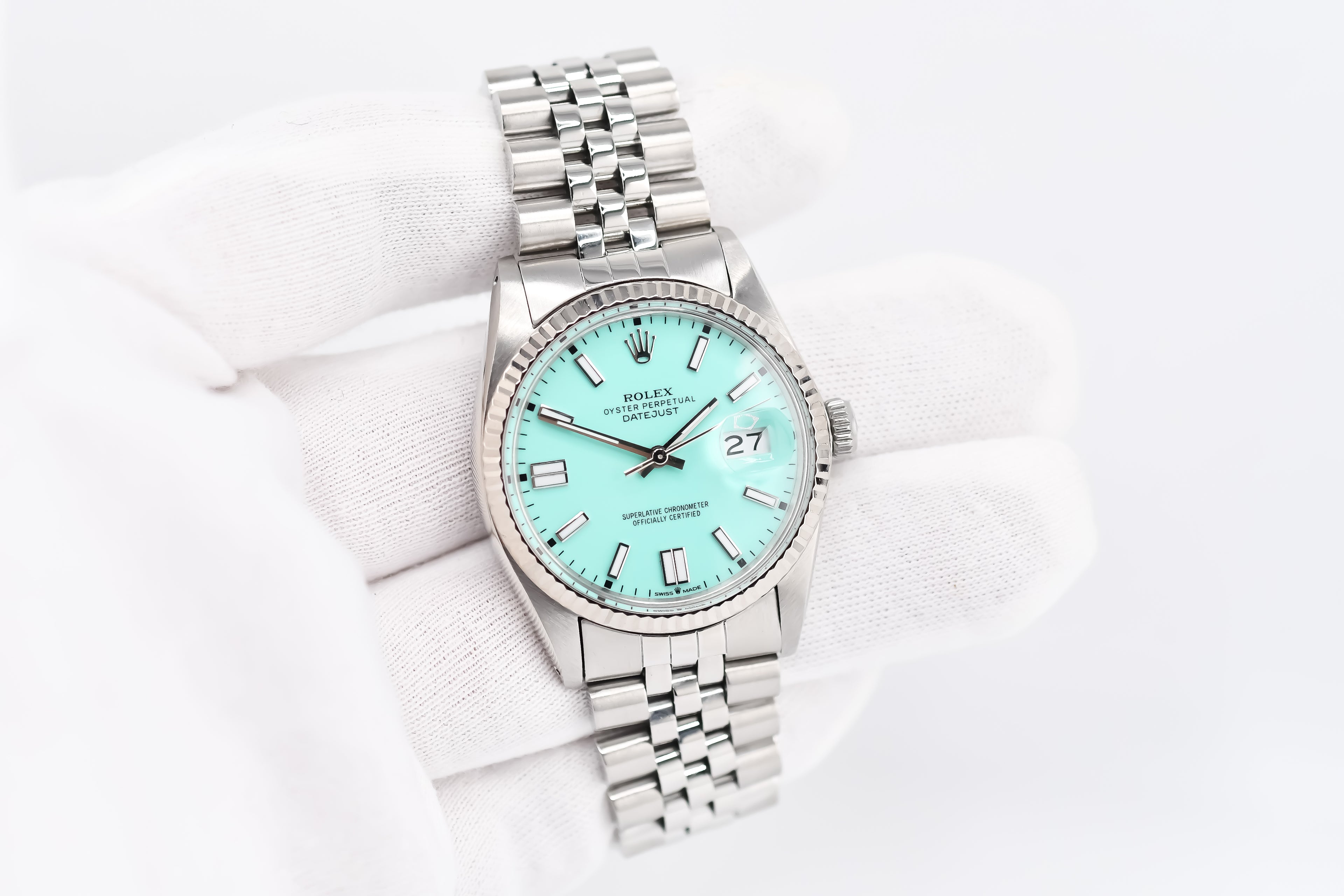 Rolex Datejust 36mm Ref 16014 Custom Tiffany Turquoise Stick Dial