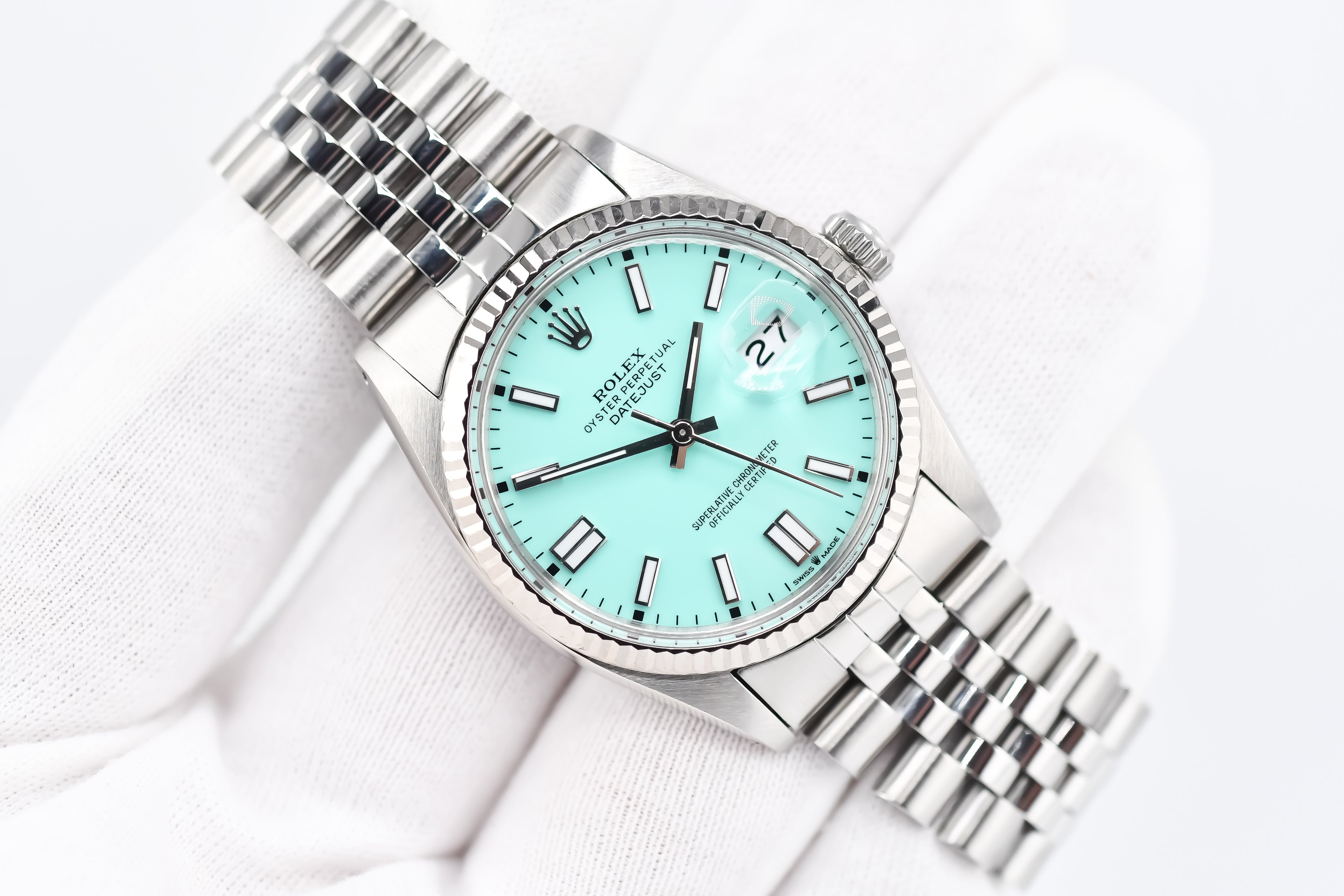 Rolex Datejust 36mm Ref 16014 Custom Tiffany Turquoise Stick Dial