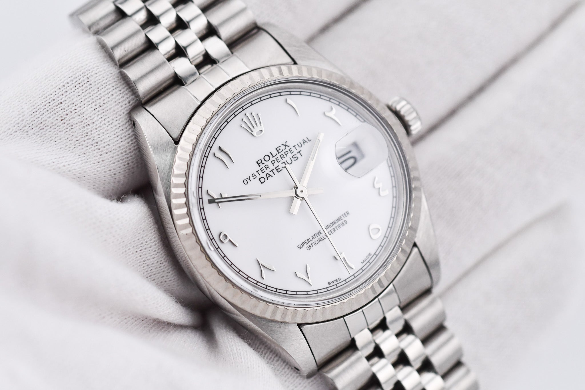 Rolex Datejust 36mm Ref 16014 Custom White Arabic Dial