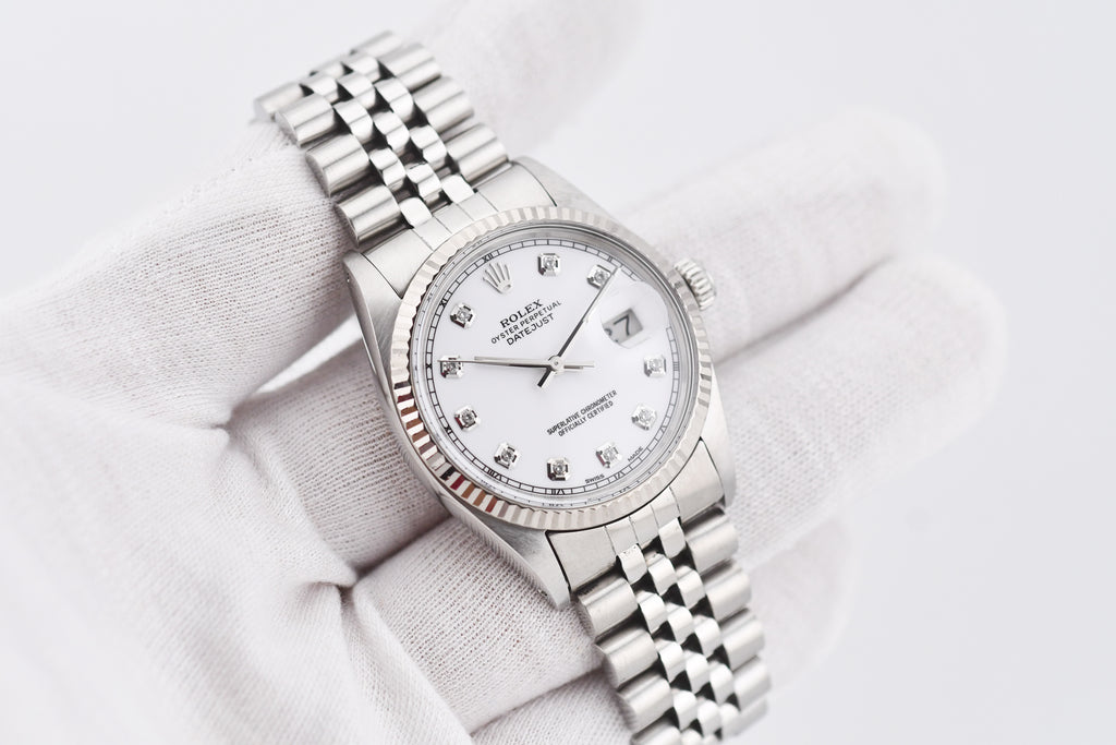 Rolex Datejust 36mm Ref 16014 Custom White Diamond Dial