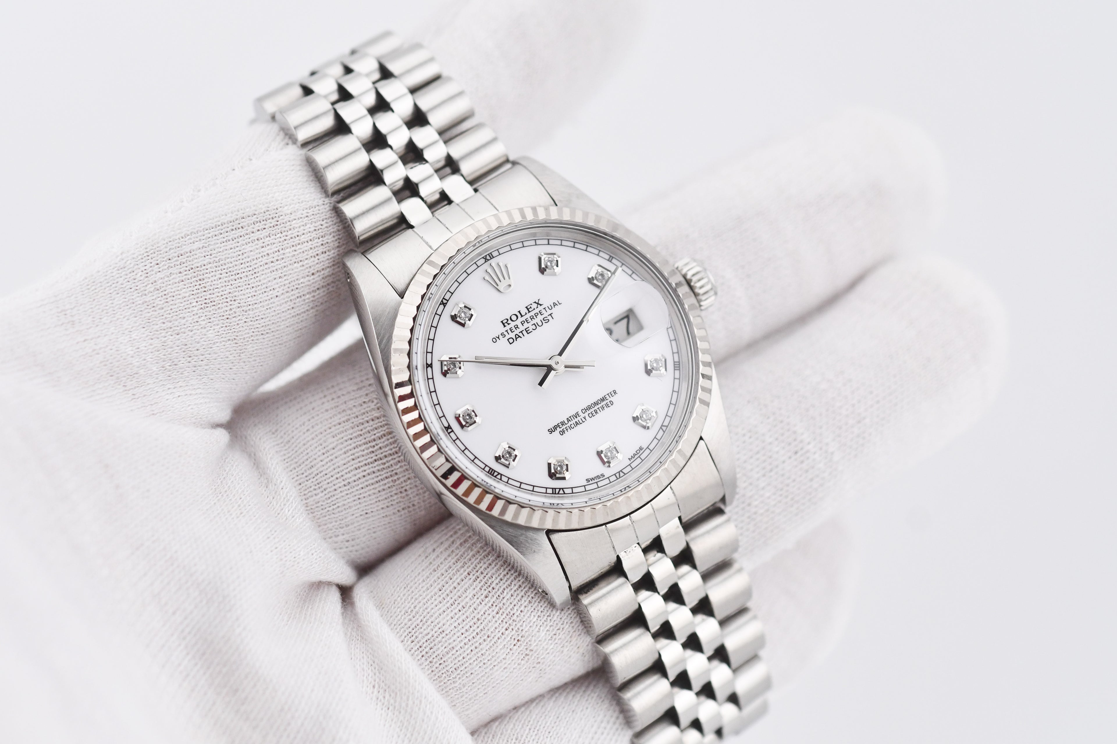Rolex Datejust 36mm Ref 16014 Custom White Diamond Dial