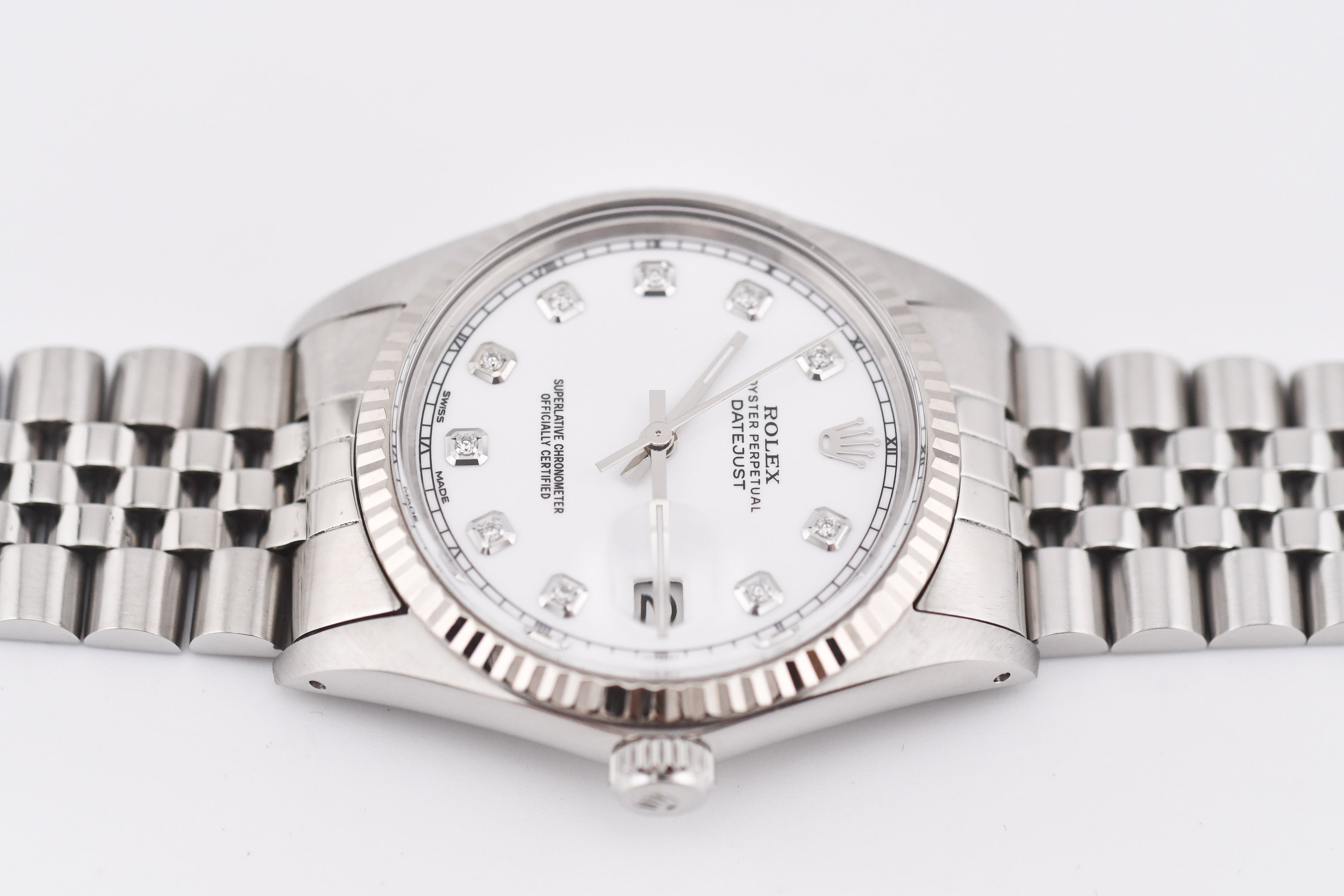 Rolex Datejust 36mm Ref 16014 Custom White Diamond Dial