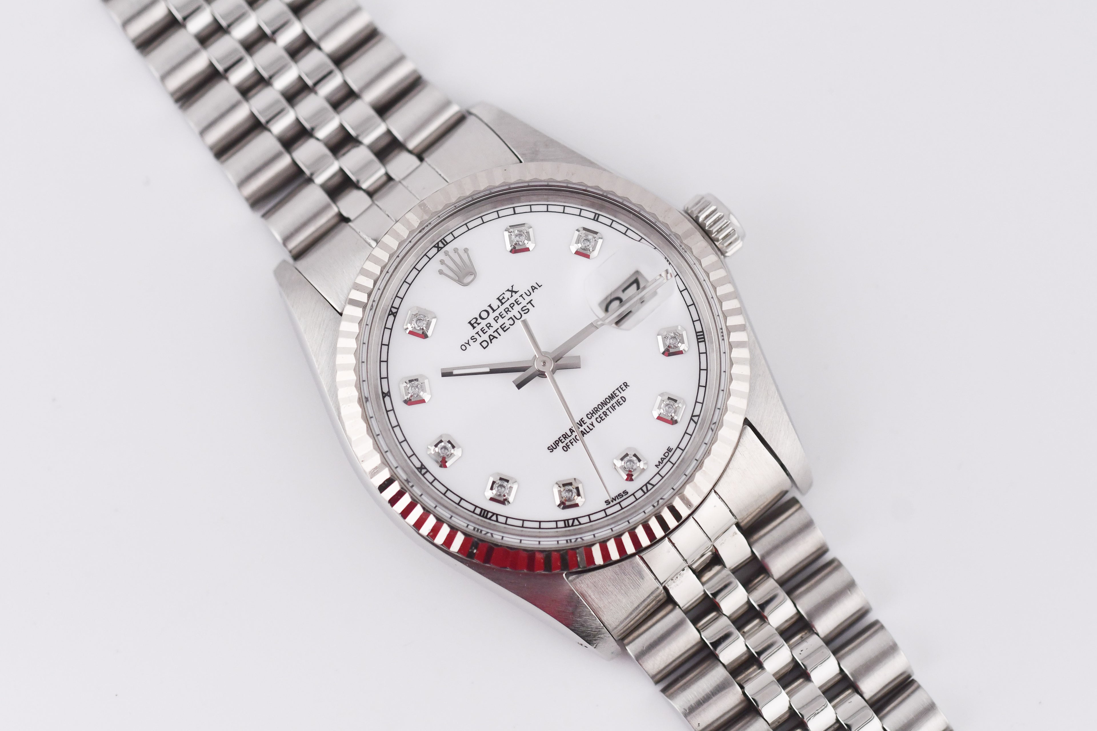 Rolex Datejust 36mm Ref 16014 Custom White Diamond Dial