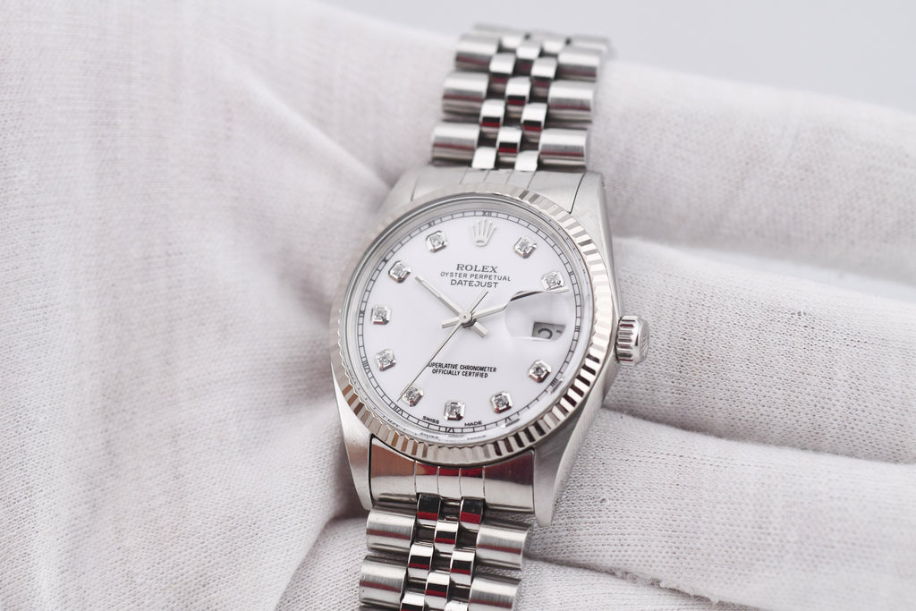 Rolex Datejust 36mm Ref 16014 Custom White Diamond Dial