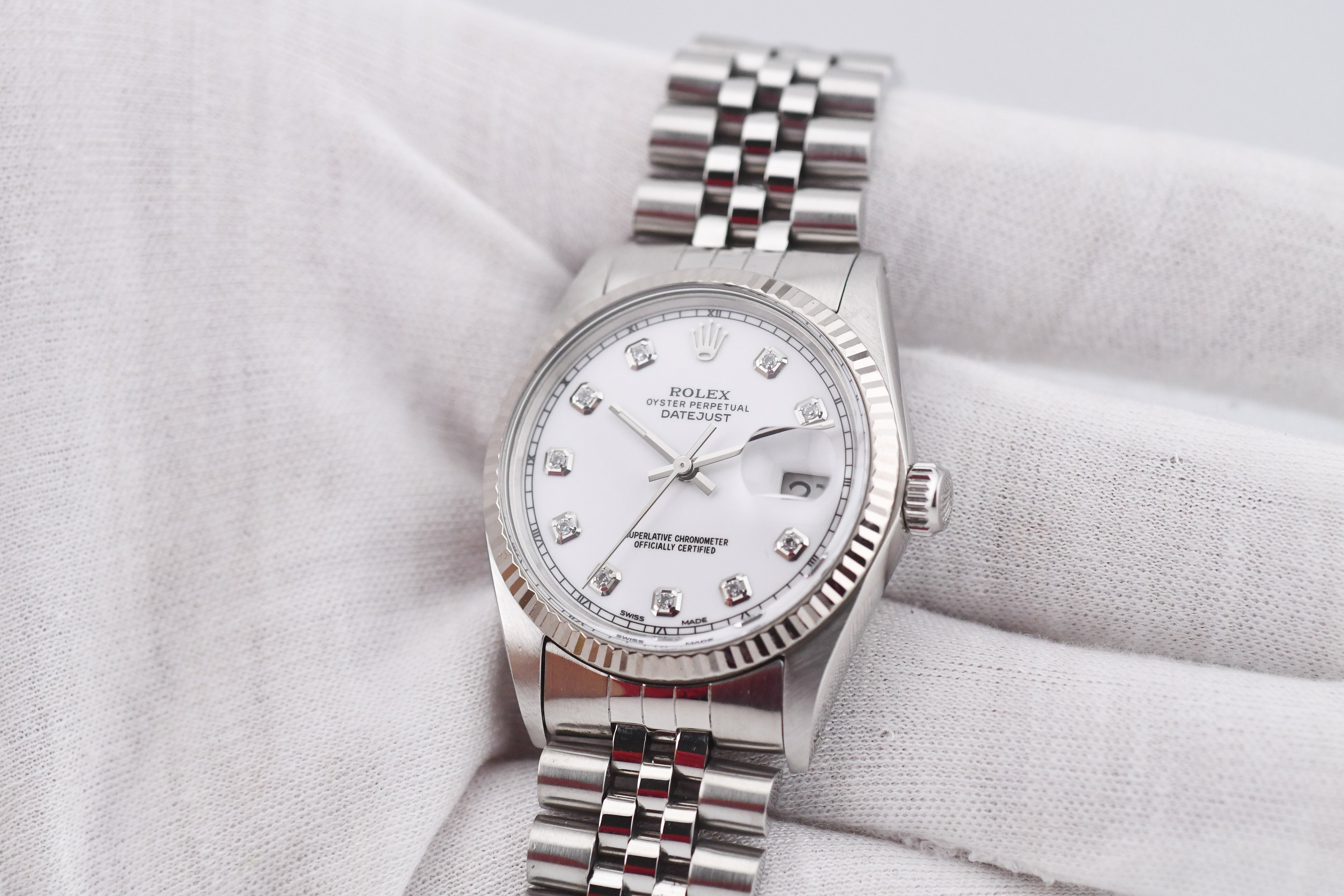 Rolex Datejust 36mm Ref 16014 Custom White Diamond Dial