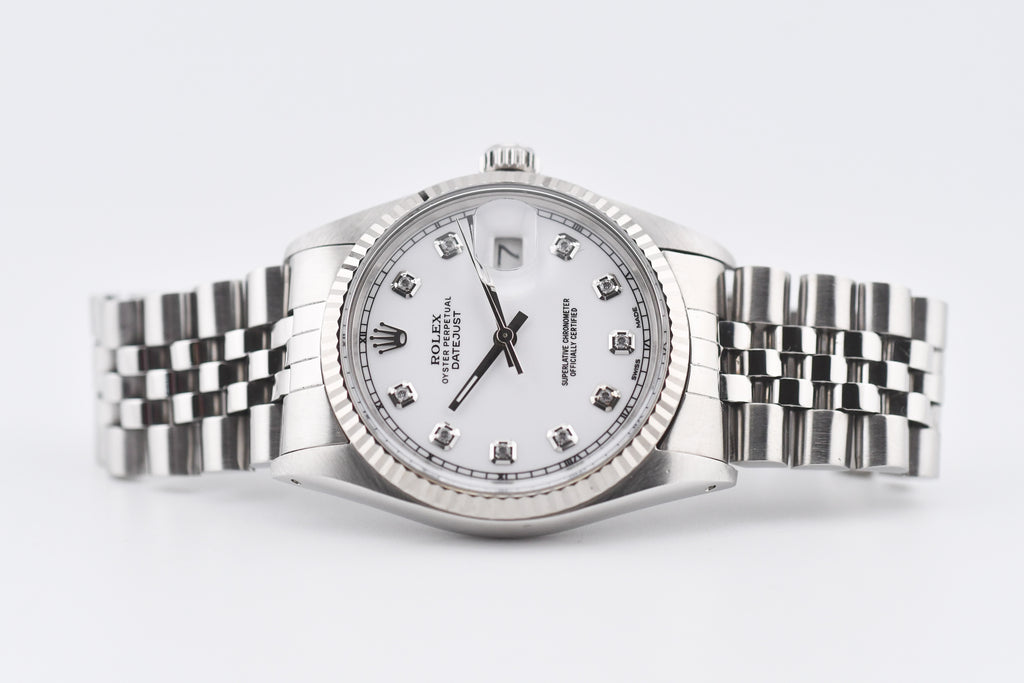 Rolex Datejust 36mm Ref 16014 Custom White Diamond Dial