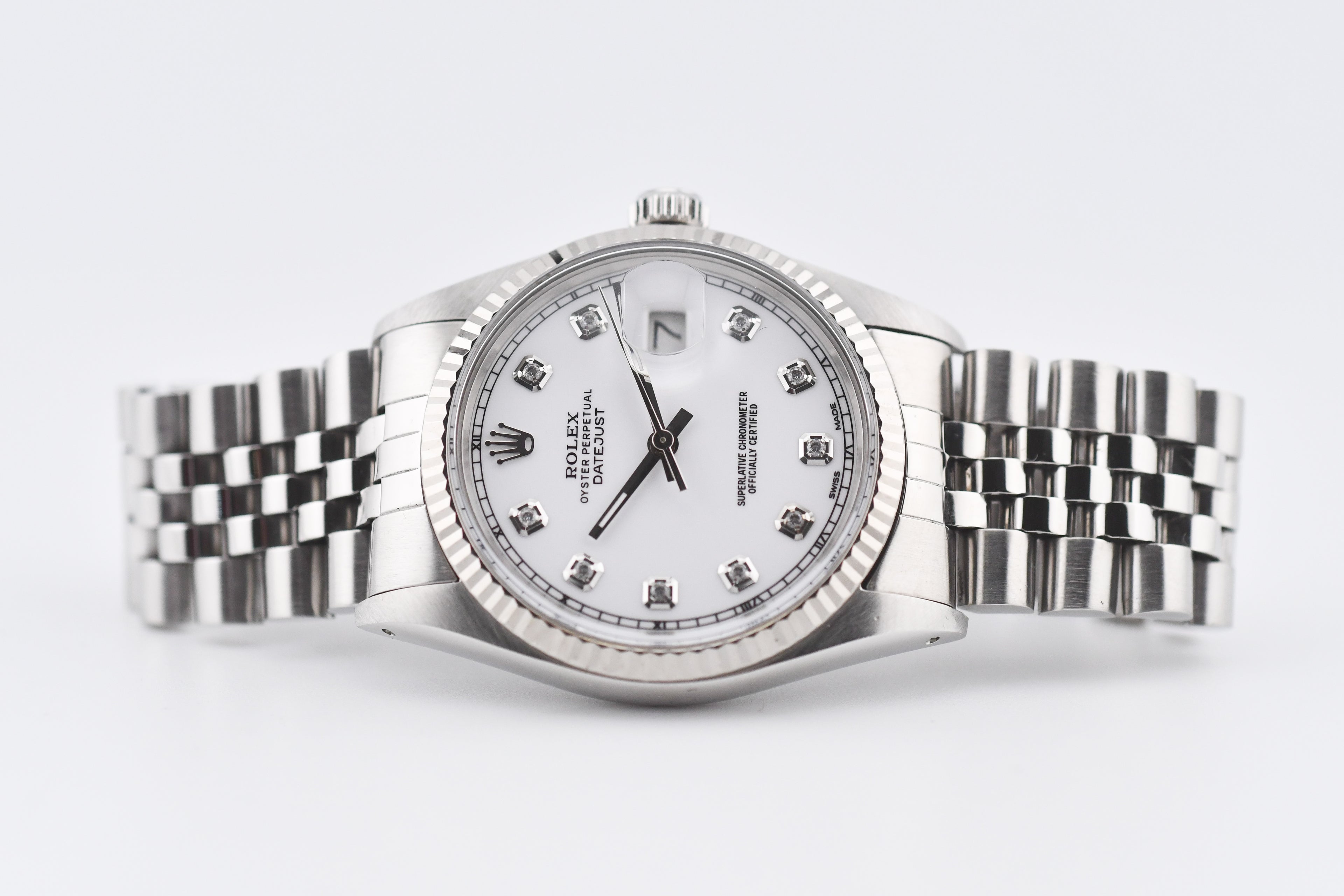Rolex Datejust 36mm Ref 16014 Custom White Diamond Dial