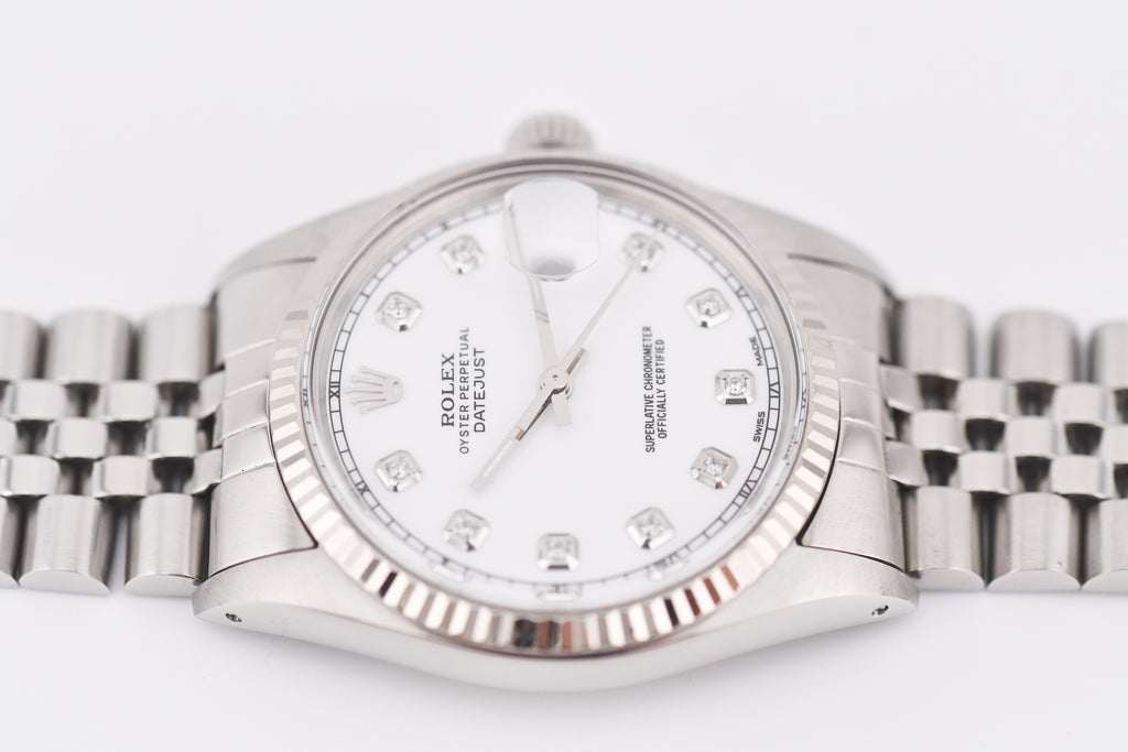 Rolex Datejust 36mm Ref 16014 Custom White Diamond Dial