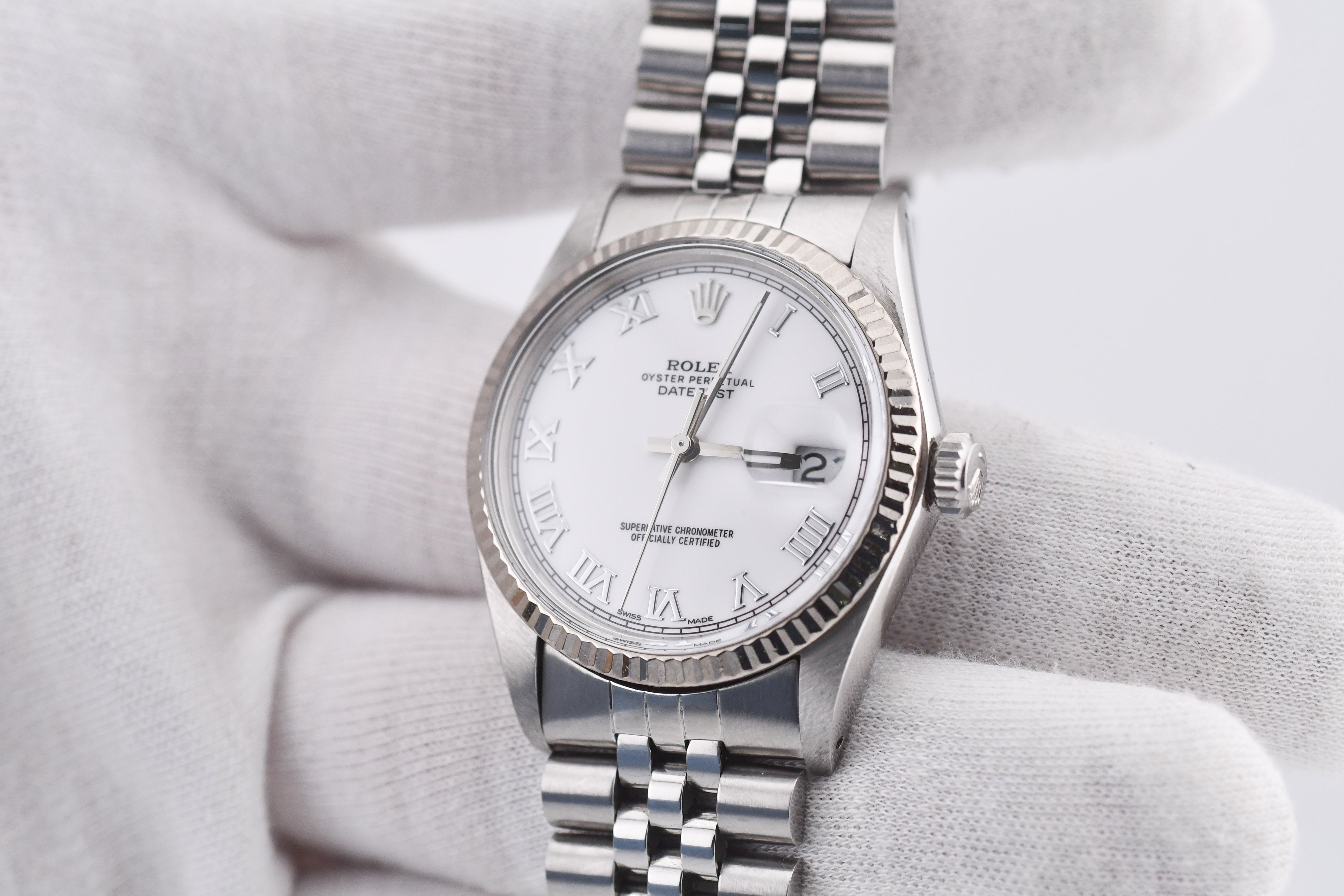 Rolex Datejust 36mm Ref 16014 Custom White Roman Dial