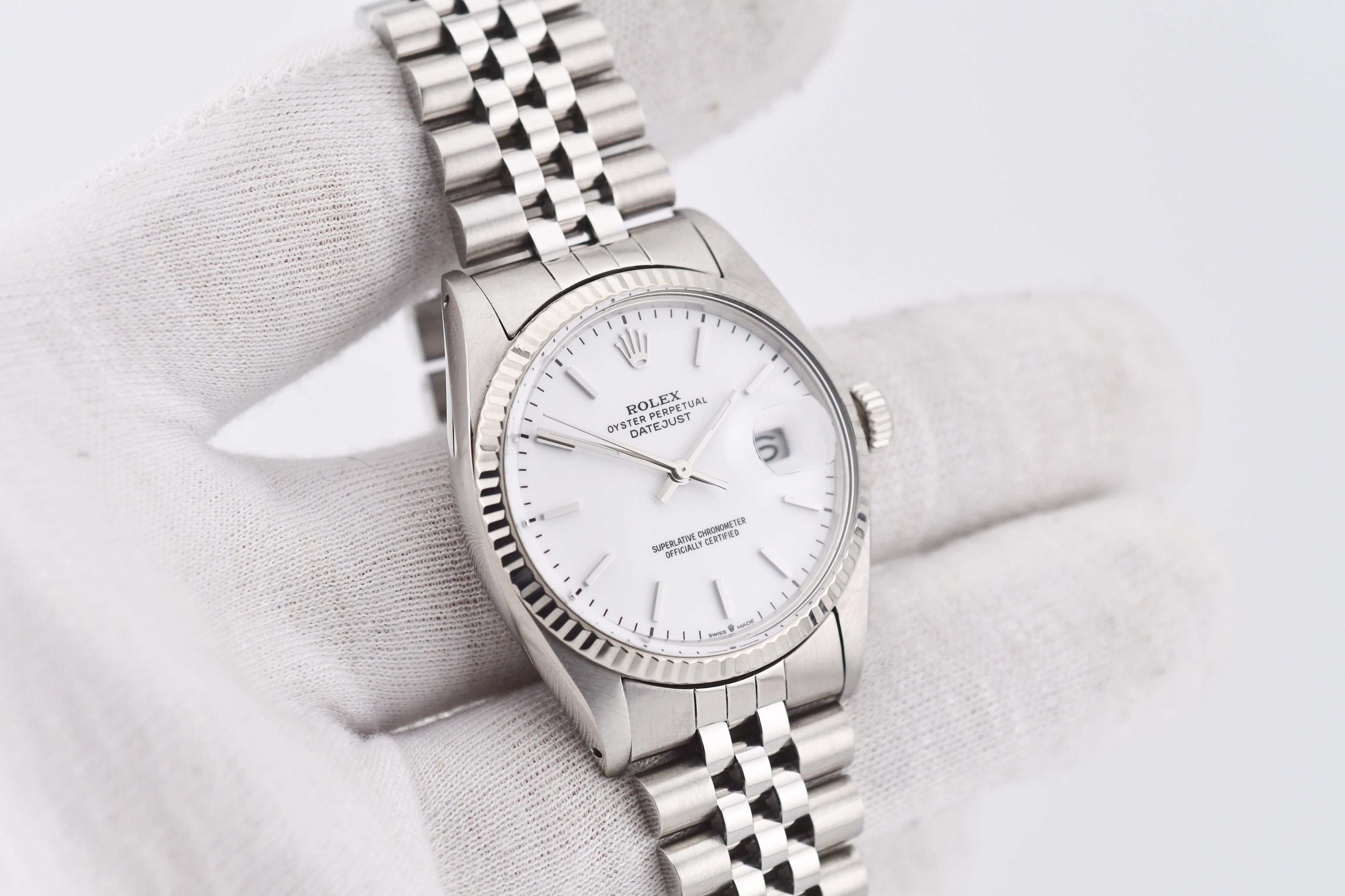 Rolex Datejust 36mm Ref 16014 Custom White Stick Dial