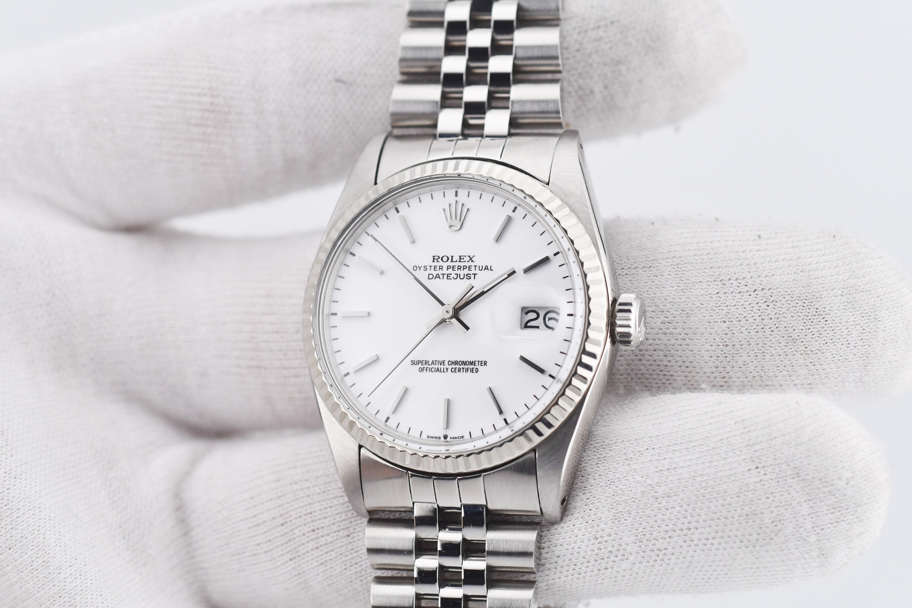 Rolex Datejust 36mm Ref 16014 Custom White Stick Dial