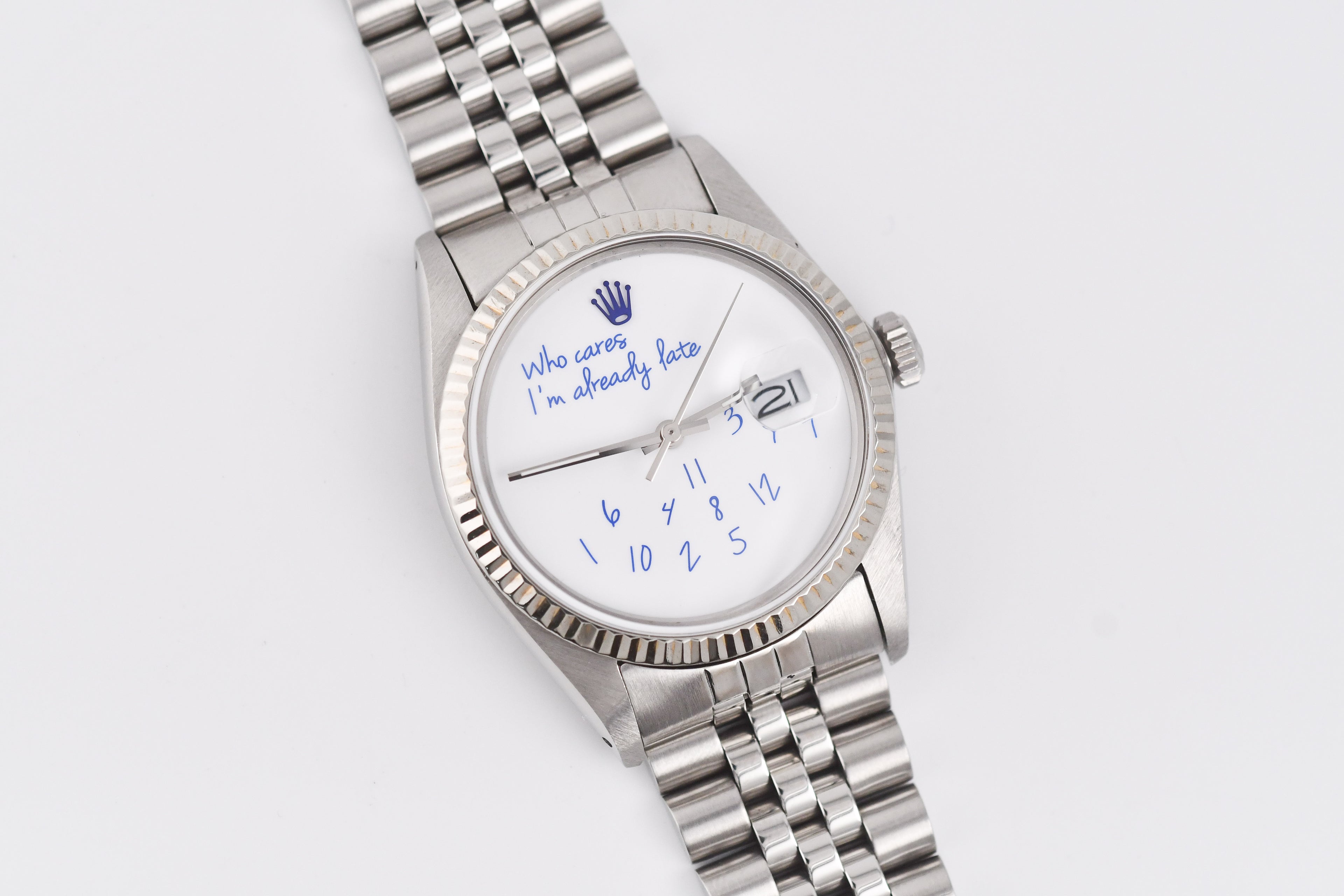 Rolex Datejust 36mm Ref 16014 Custom Who Cares I'm Already Late Dial