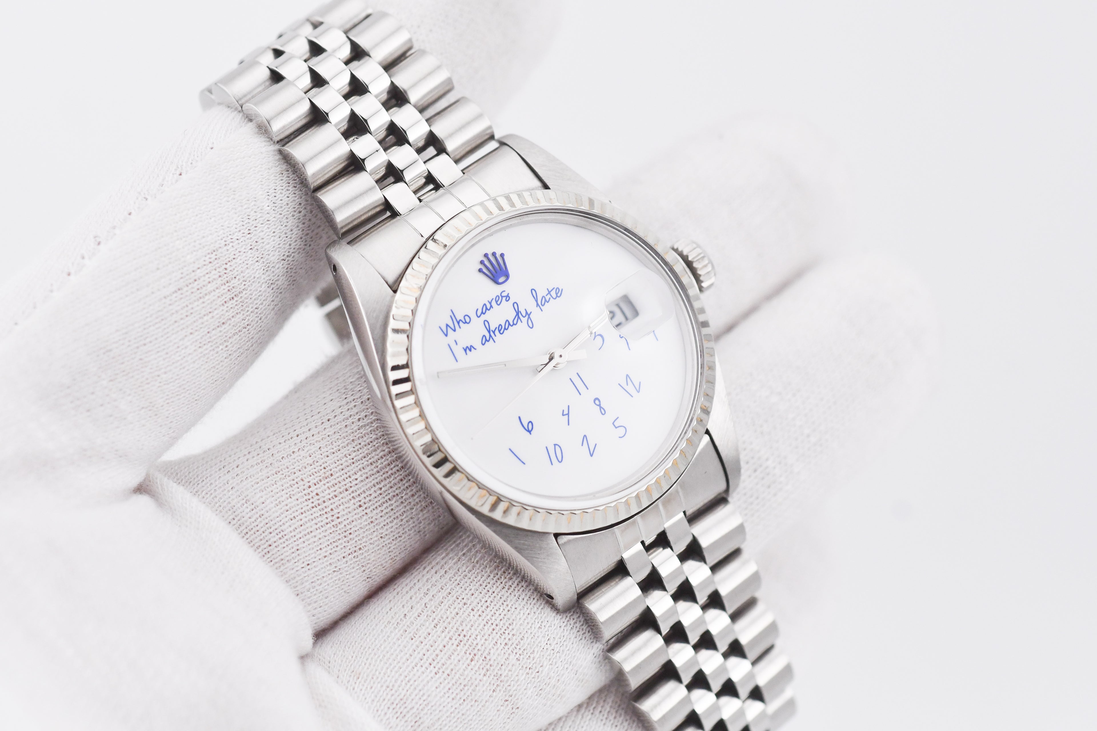 Rolex Datejust 36mm Ref 16014 Custom Who Cares I'm Already Late Dial