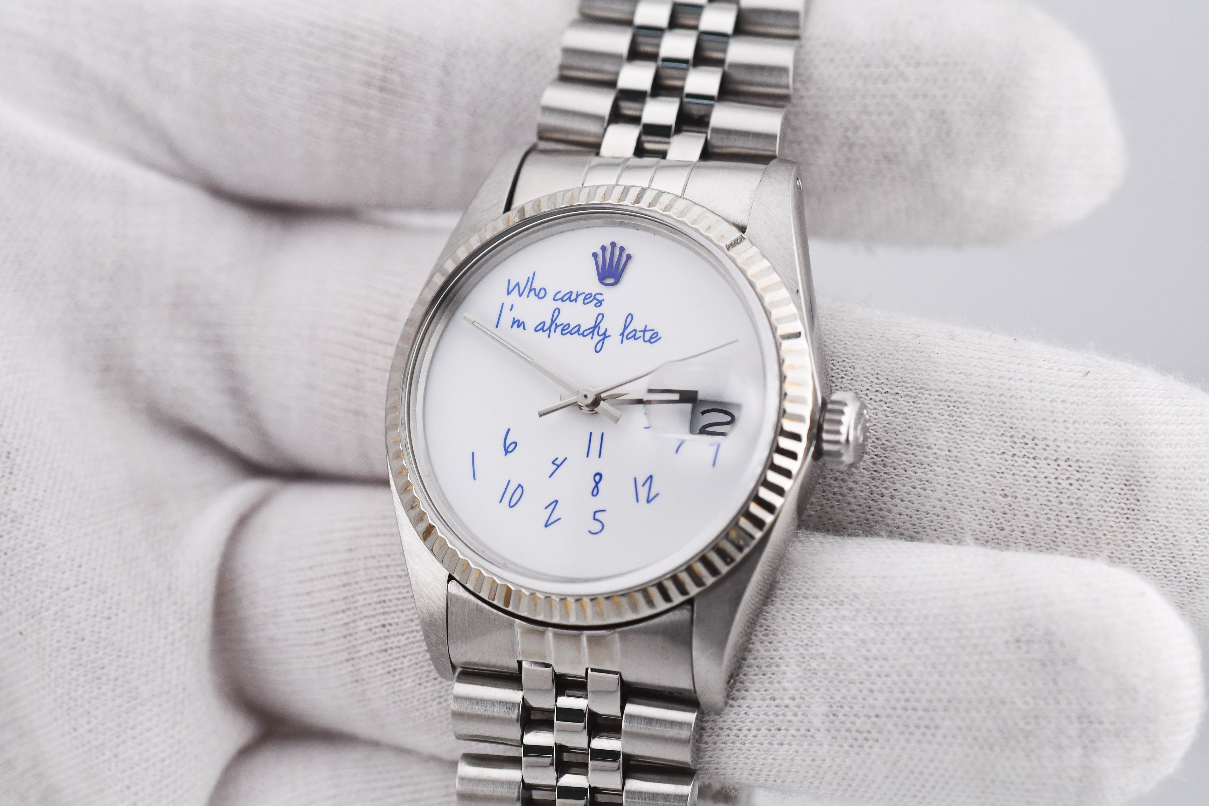 Rolex Datejust 36mm Ref 16014 Custom Who Cares I'm Already Late Dial