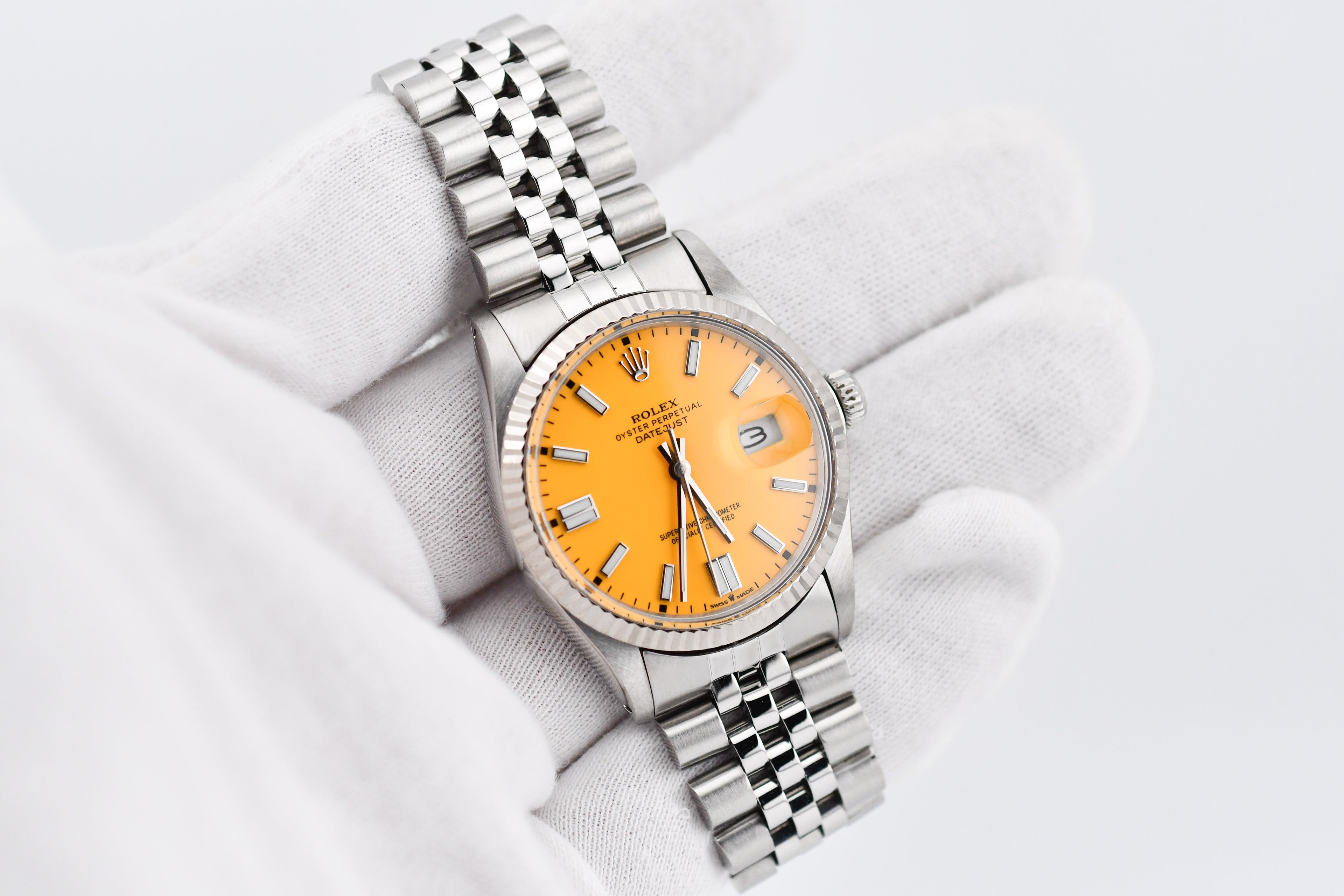 Rolex Datejust 36mm Ref 16014 Custom Yellow Stick Dial