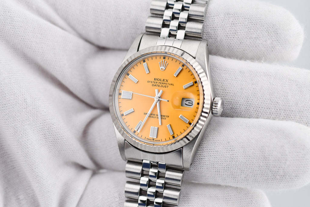 Rolex Datejust 36mm Ref 16014 Custom Yellow Stick Dial
