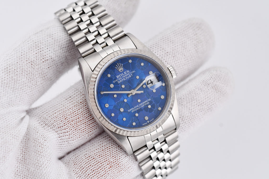 Rolex Datejust 36mm Ref 16234 Custom Blue Flower Diamond Dial