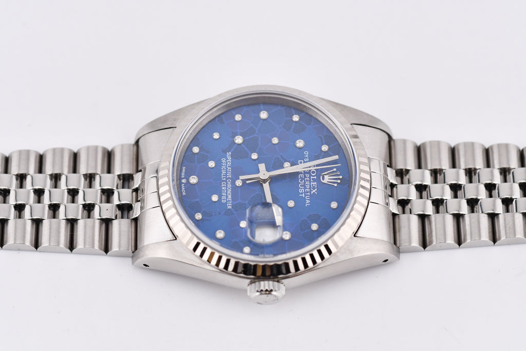Rolex Datejust 36mm Ref 16234 Custom Blue Flower Diamond Dial