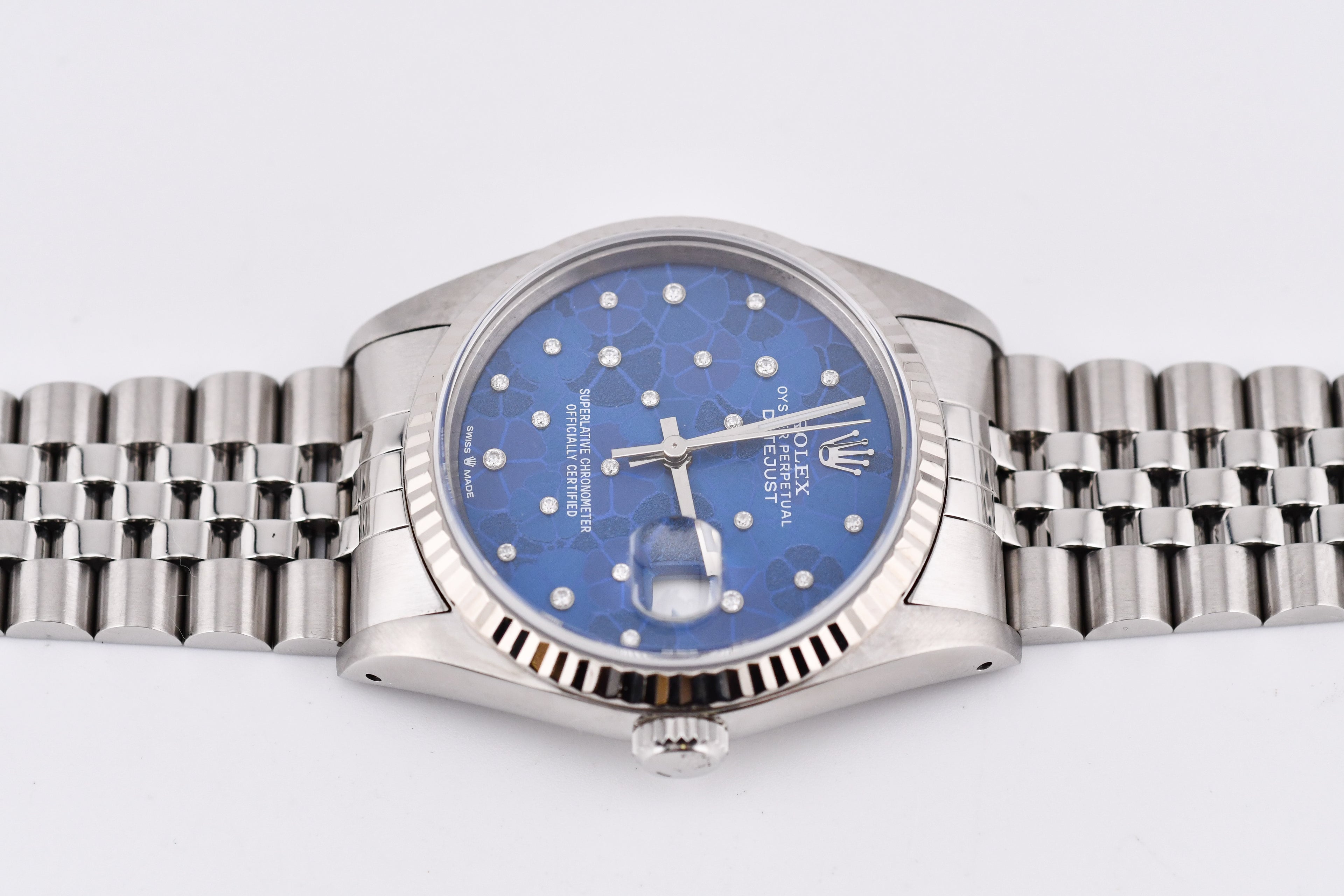 Rolex Datejust 36mm Ref 16234 Custom Blue Flower Diamond Dial