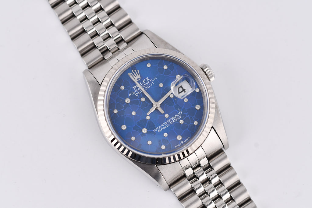Rolex Datejust 36mm Ref 16234 Custom Blue Flower Diamond Dial