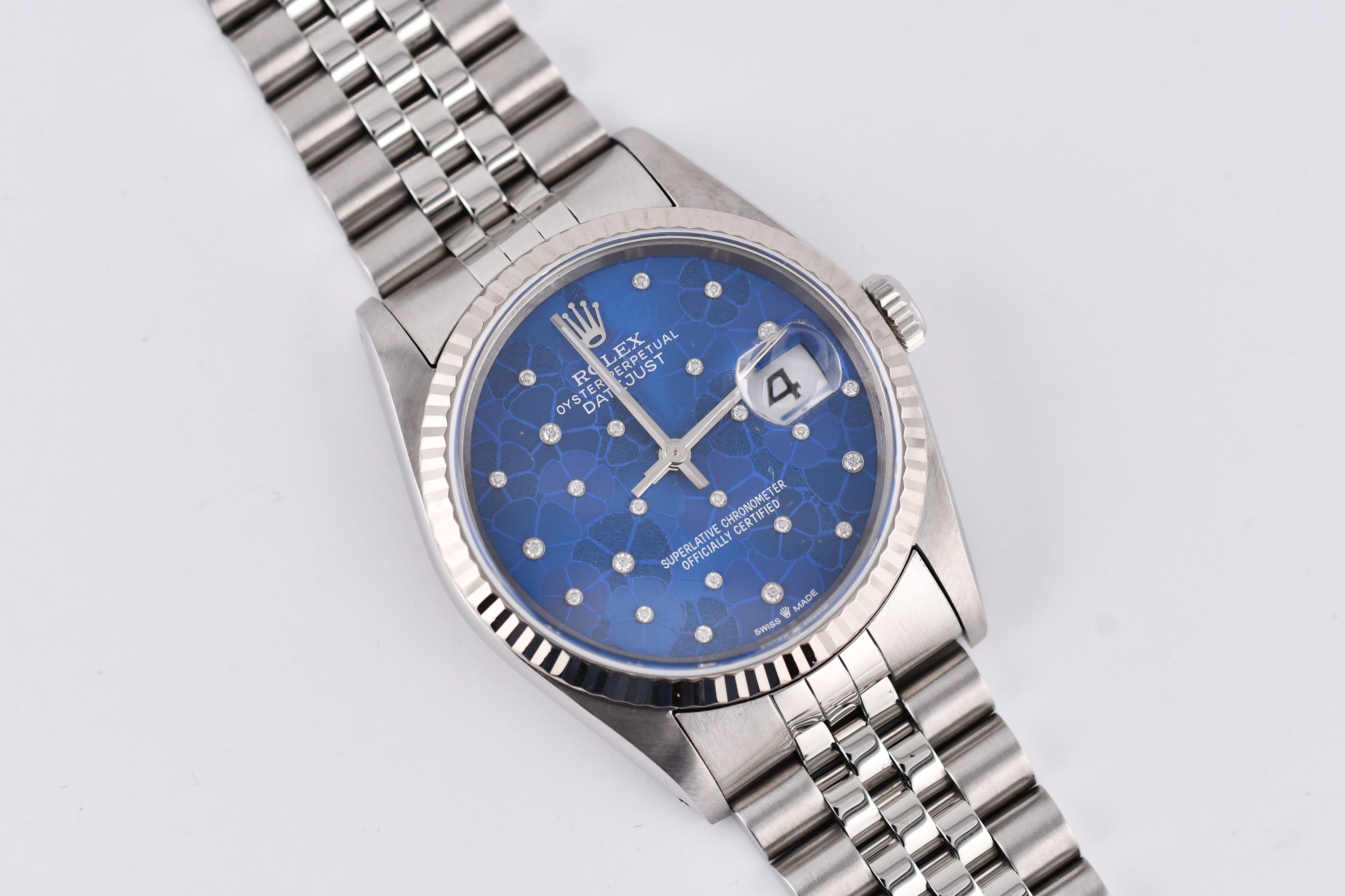Rolex Datejust 36mm Ref 16234 Custom Blue Flower Diamond Dial