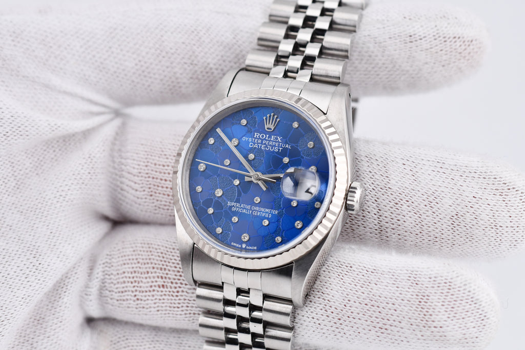 Rolex Datejust 36mm Ref 16234 Custom Blue Flower Diamond Dial