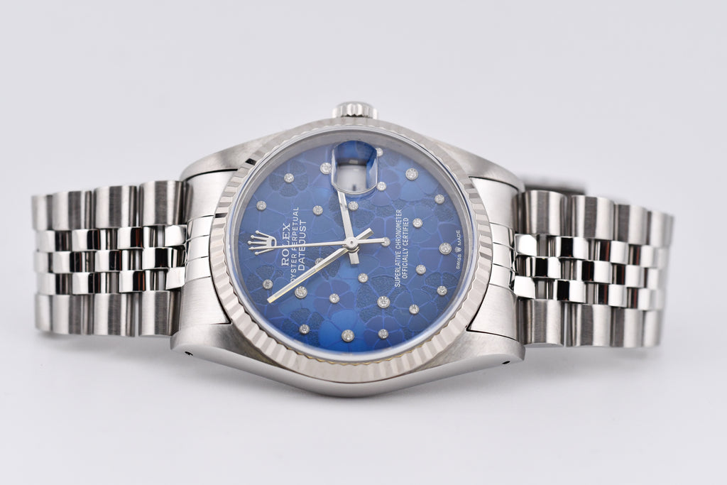 Rolex Datejust 36mm Ref 16234 Custom Blue Flower Diamond Dial
