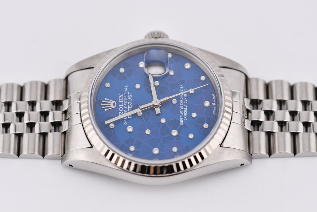 Rolex Datejust 36mm Ref 16234 Custom Blue Flower Diamond Dial