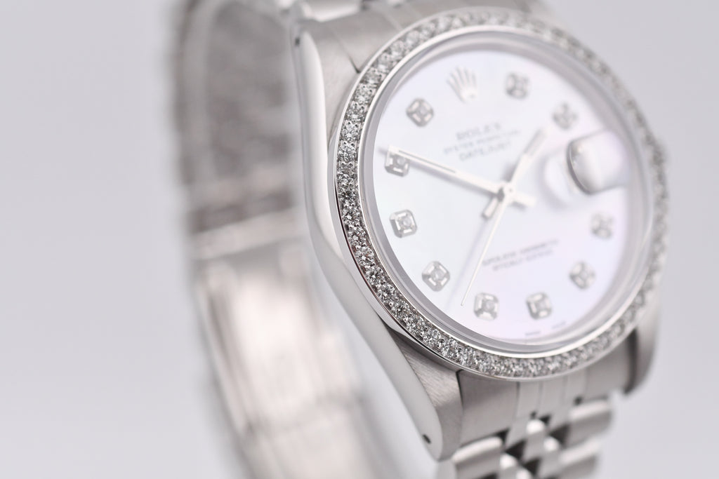 Rolex Datejust 36mm Ref 16234 Custom Pink Mother of Pearl Diamond Dial with Diamond Bezel