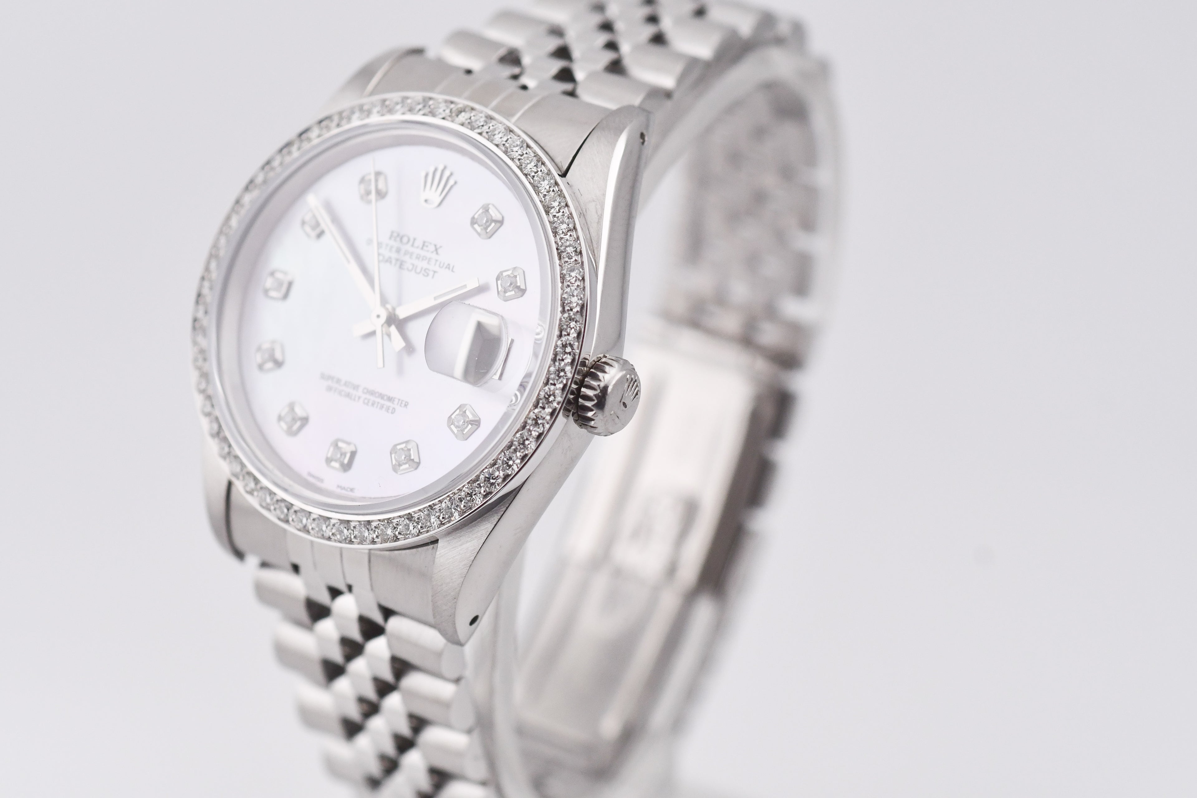 Rolex Datejust 36mm Ref 16234 Custom Pink Mother of Pearl Diamond Dial with Diamond Bezel